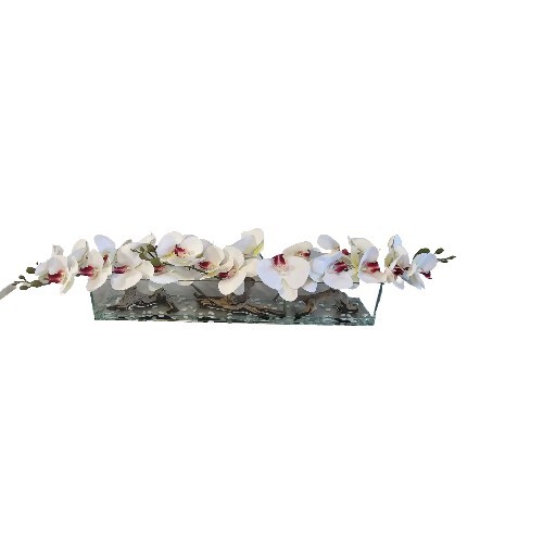 Floral Arrangement, Casa Moderna Glass Plate  W/ Faux White Orchids & Succulents