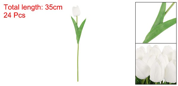 24Pcs Fake Tulips Artificial Flowers PU Artificial Tulips Real Touch White