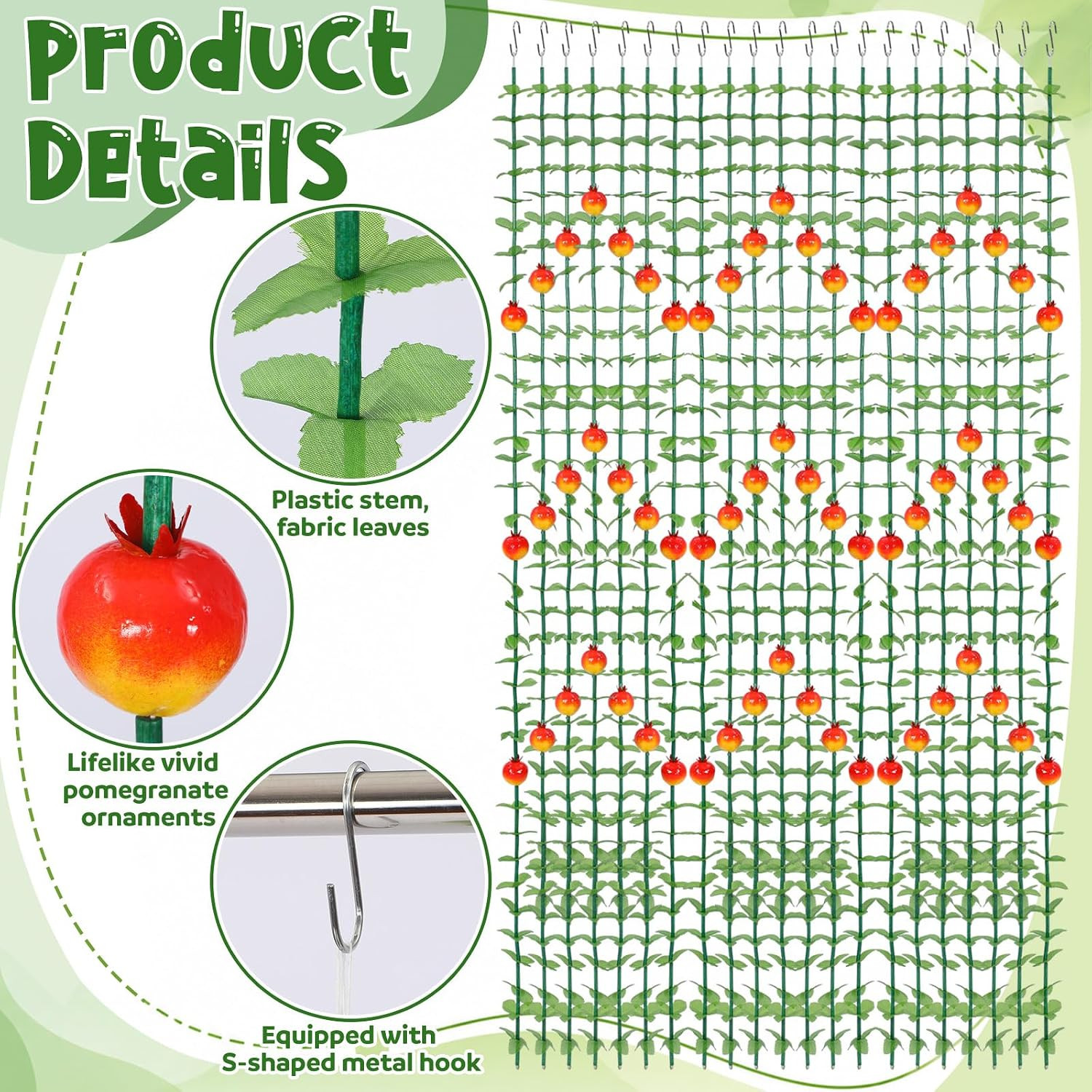 12 Pcs 67 Ft Sukkot Sukkah Hanging Decorations Artificial Pomegranate Garlands w