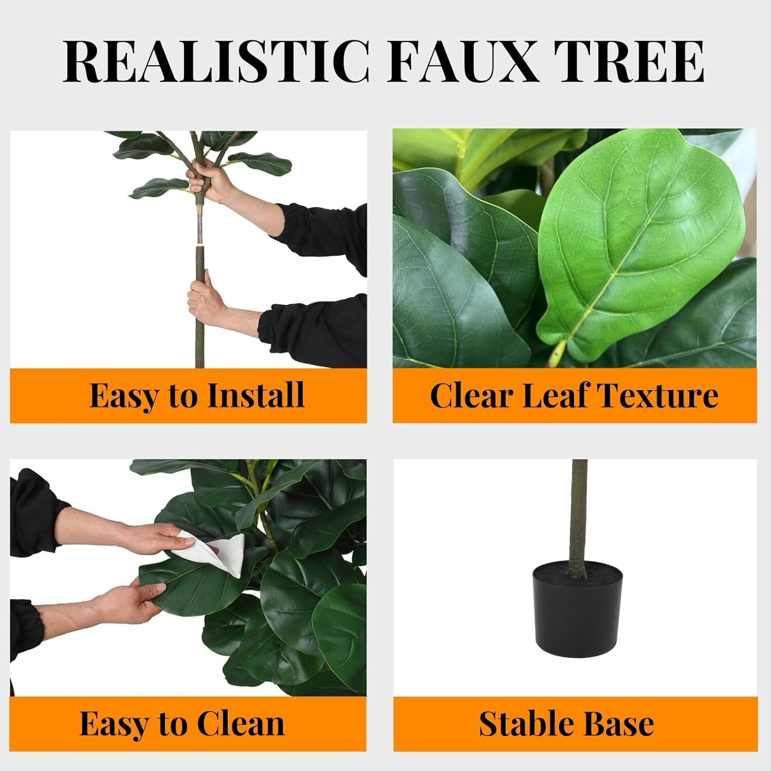 Artificial Fiddle Leaf Fig Tree 5.2ft Faux Ficus Lyrata Plants in Pot Decor