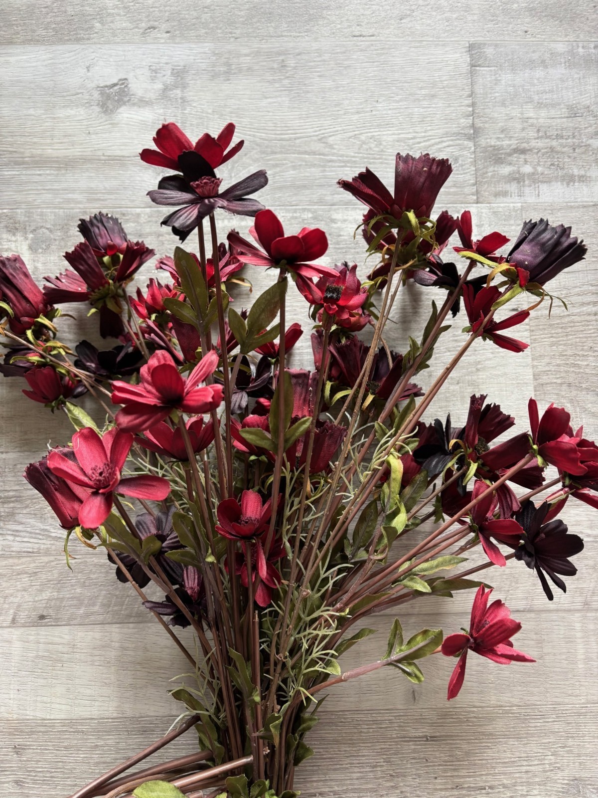 NEW Pottery Barn Faux Long Stem Red Burgundy Fall Floral Cosmos Bundle XL NWT