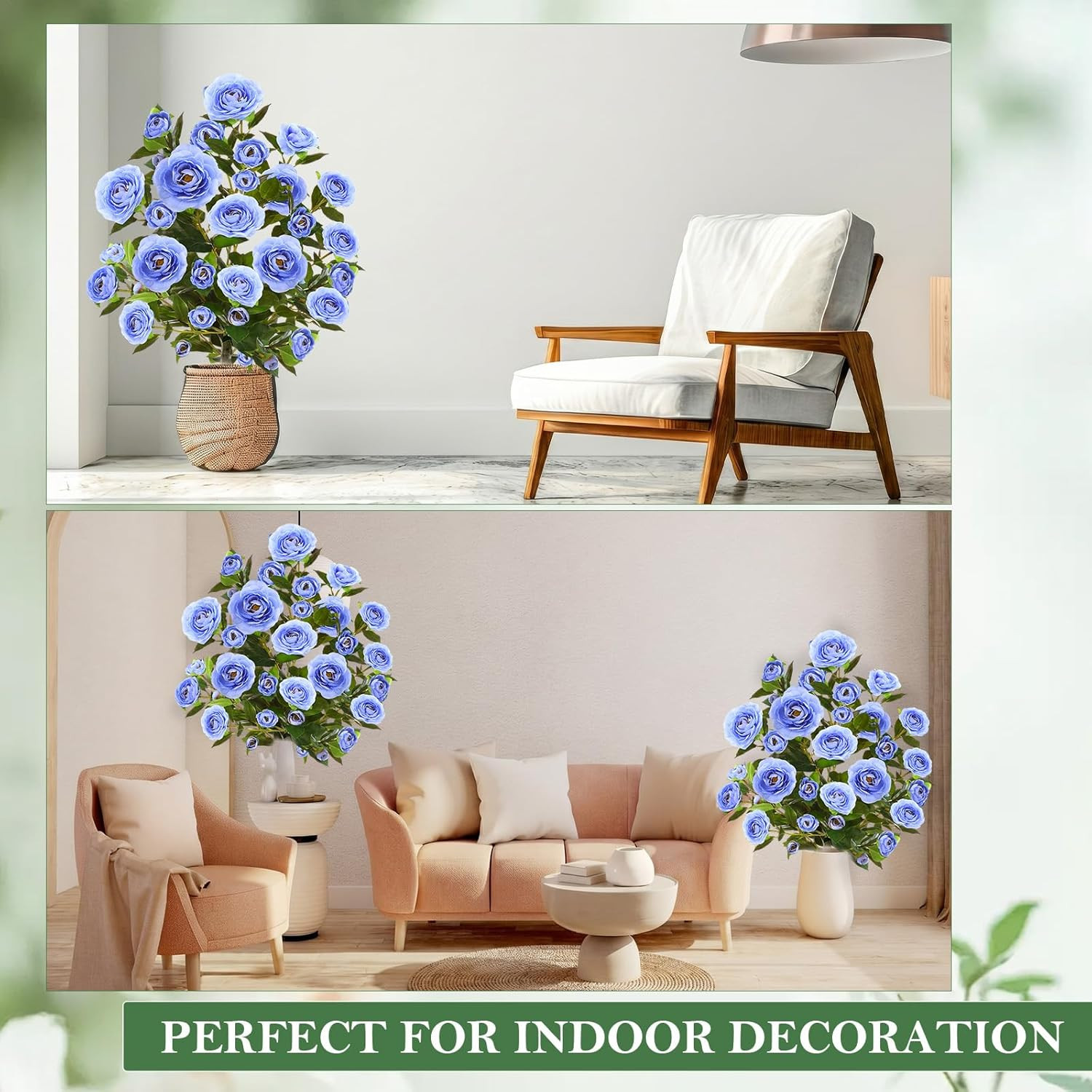 4 Pack 36″ UV Resistant Light Blue Artificial Camellia Flower Trees
