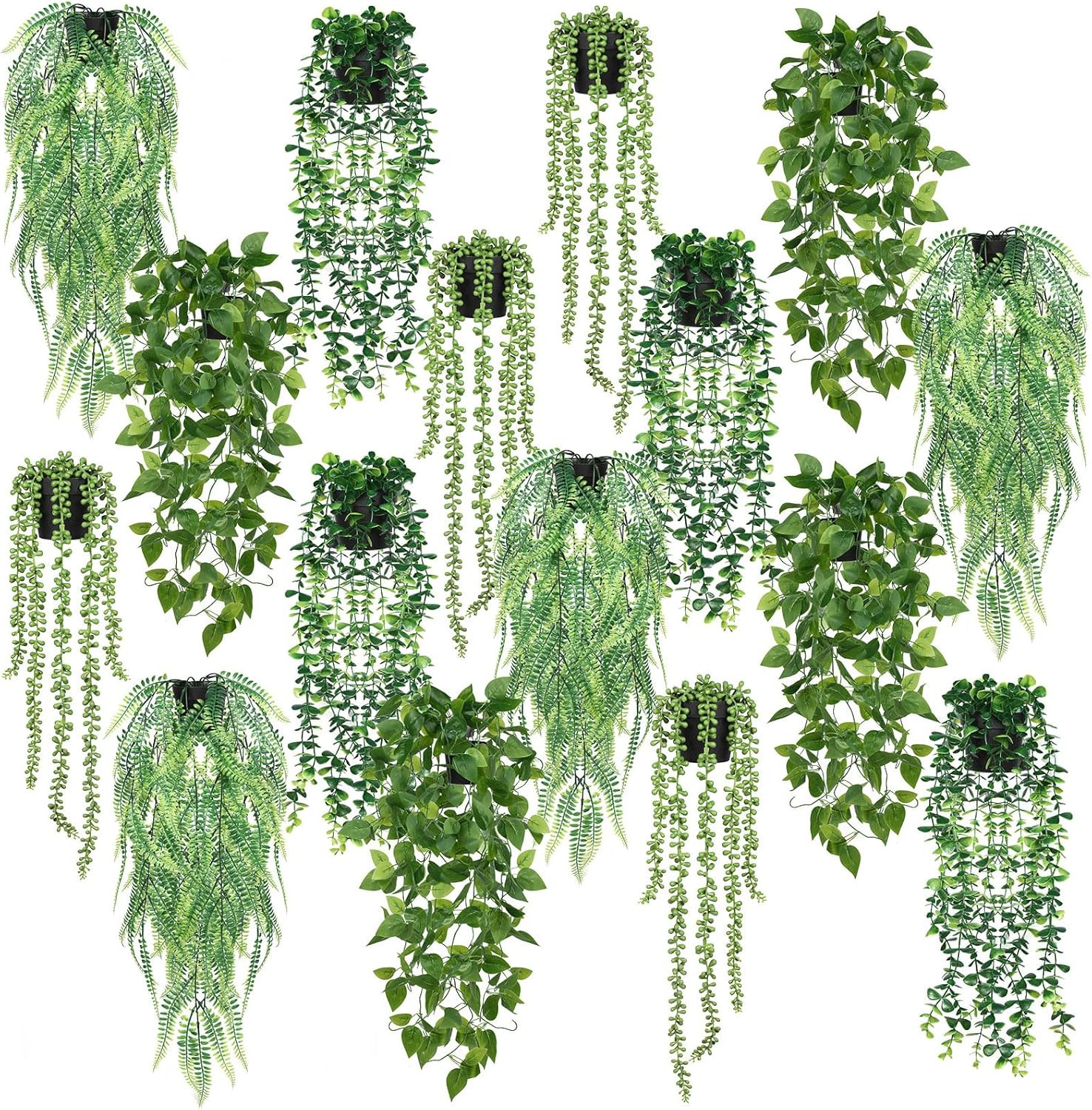 16 Pcs Faux Hanging Plants for Home, Office, and Garden Decor