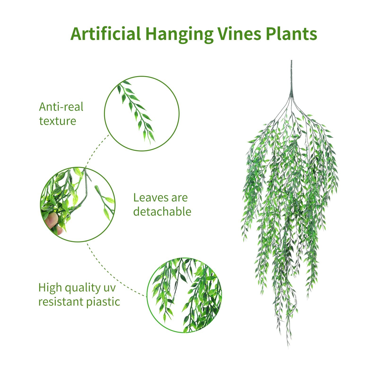 Fake Garland Hanging Vines 4 PC Artificial Weeping Willow Leaves Fake Greener…
