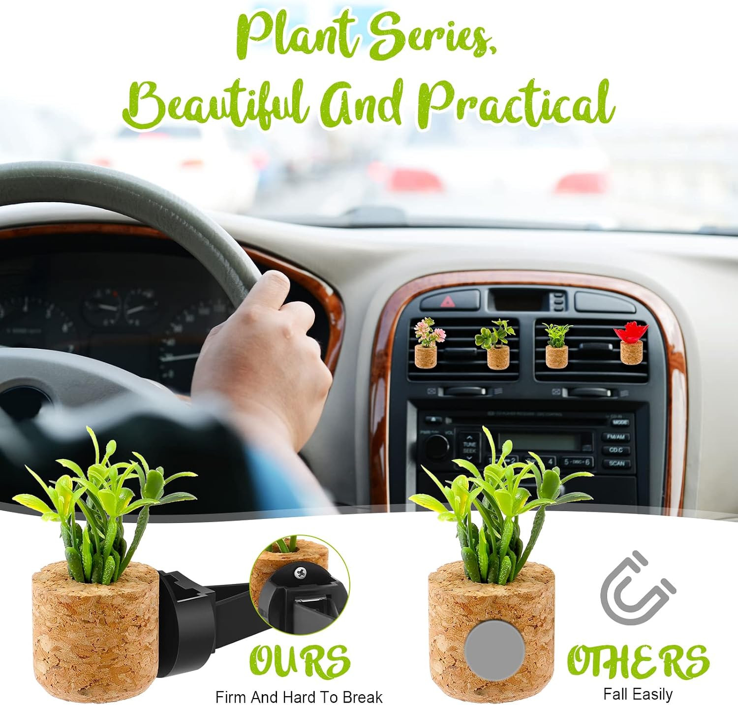 BBTO 6 Pcs Update Succulent Car Vent Clips Accessories Car Mini Plant for Decora