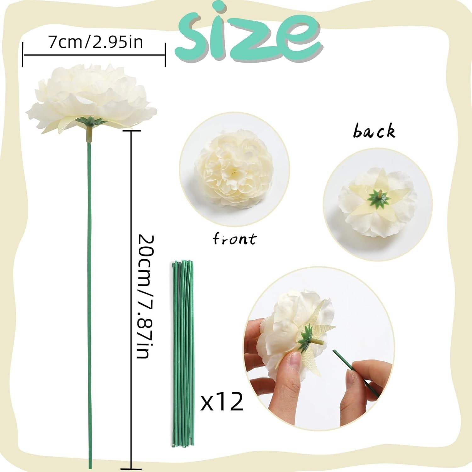 12 PCS Artificial Silk Ivory Peony Flowers with Stems – 8 Inch Fake Peony Bou…