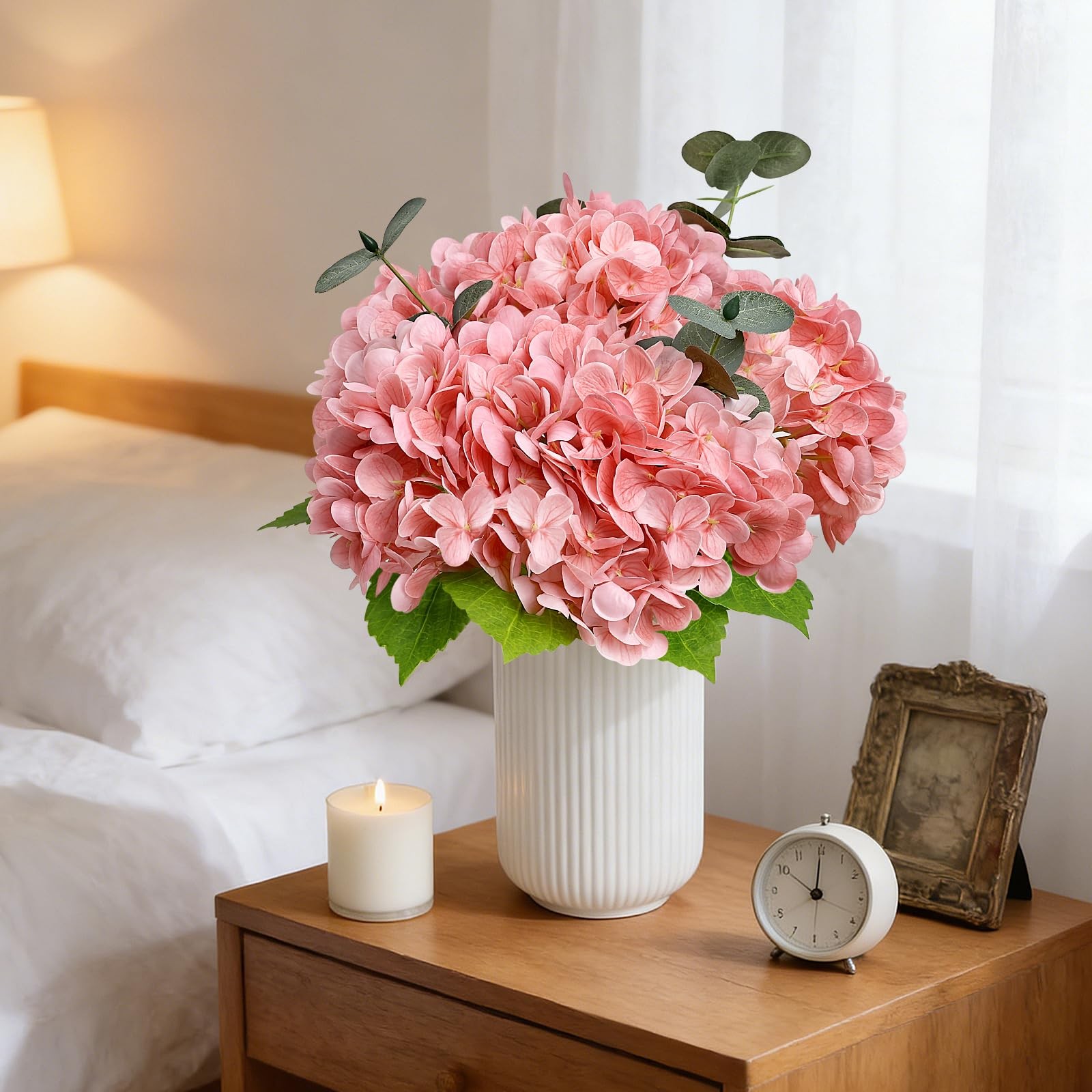 Fake Flowers in Vase – Hydrangea Artificial in Ceramic Vase with Eucalyptus R…