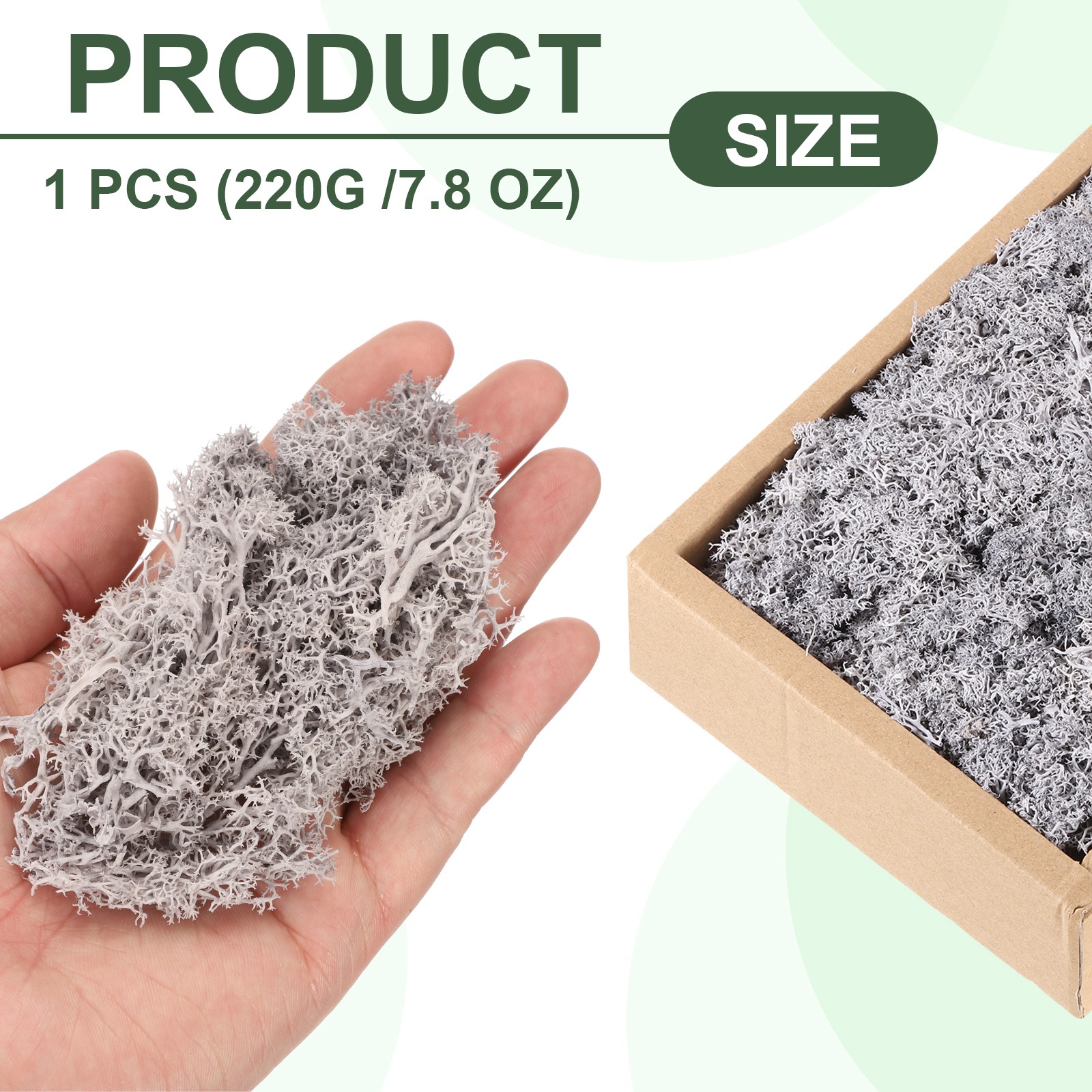 7.8oz Preserved Reindeer Moss, Light Grey Decorative Artificial Fake Moss