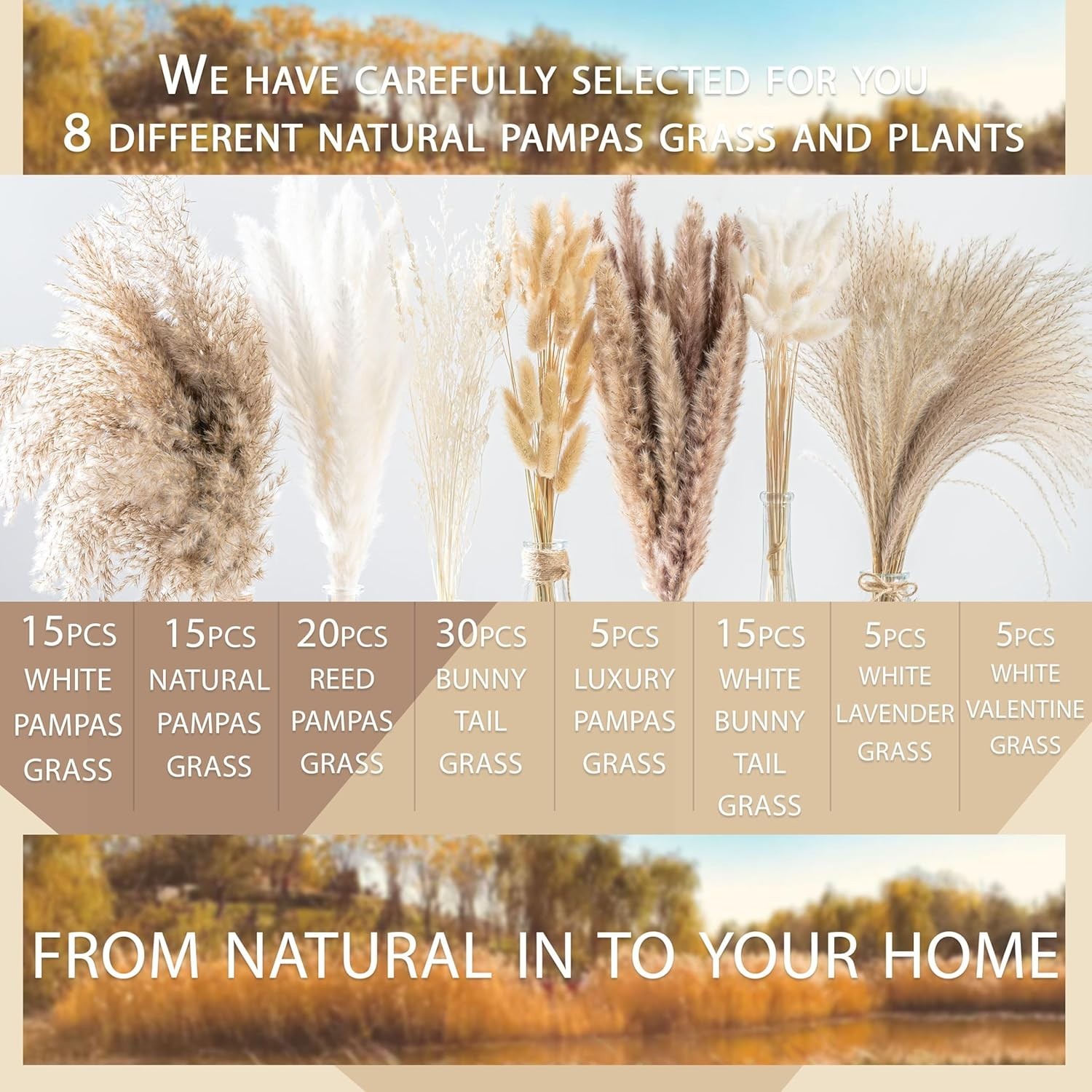 Elegant 130PCS Pampas Grass Bouquet – Natural Dried Flowers for Every Occasion