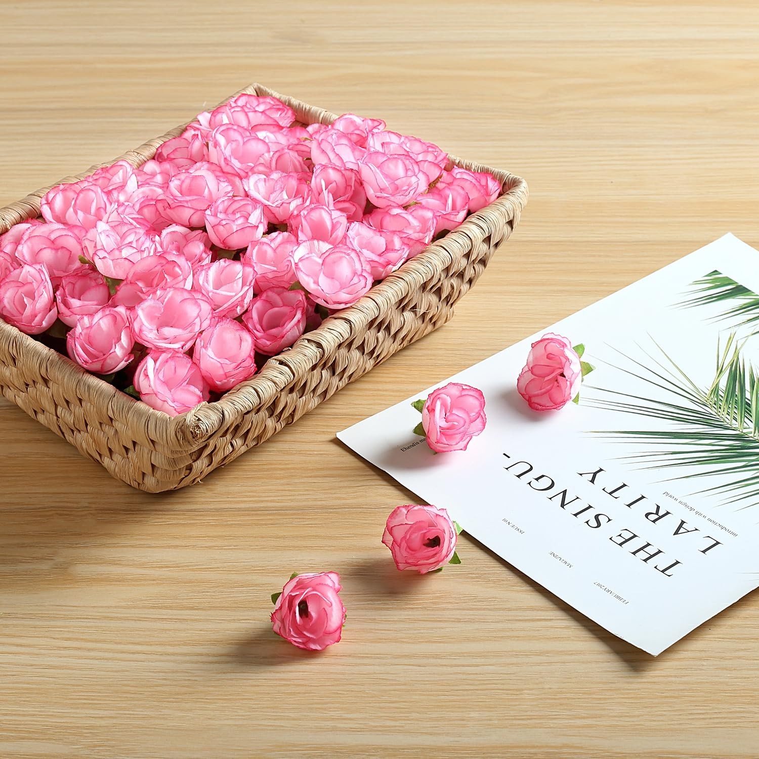 100 Pcs Mini Pink Rose Heads Artificial Flowers for DIY Decor & Parties