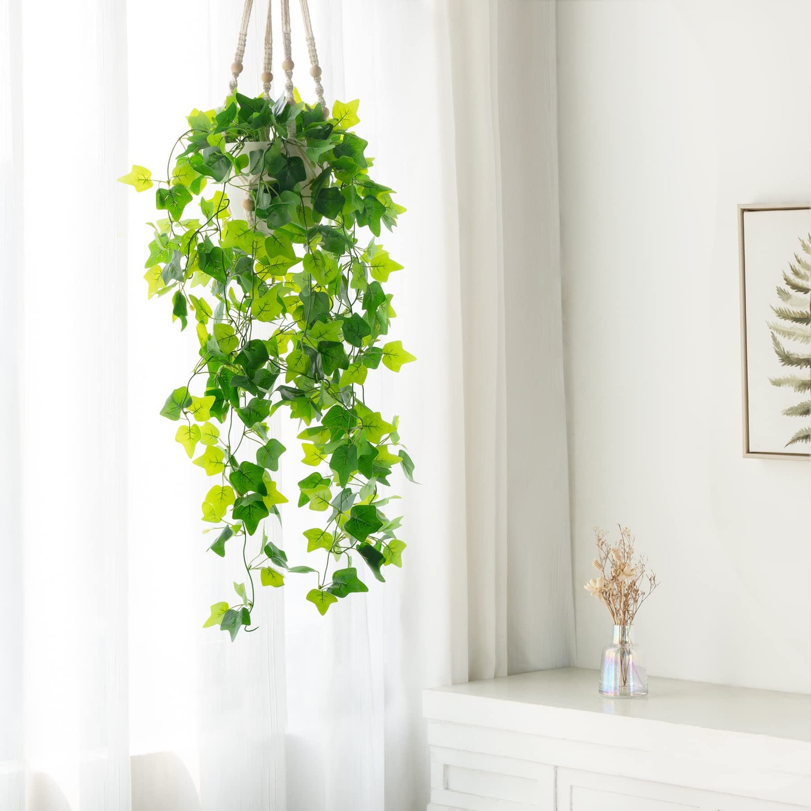 1 PCS Fake Hanging Plants Artificial Decor Macrame Hanger Vines Pots Greenery