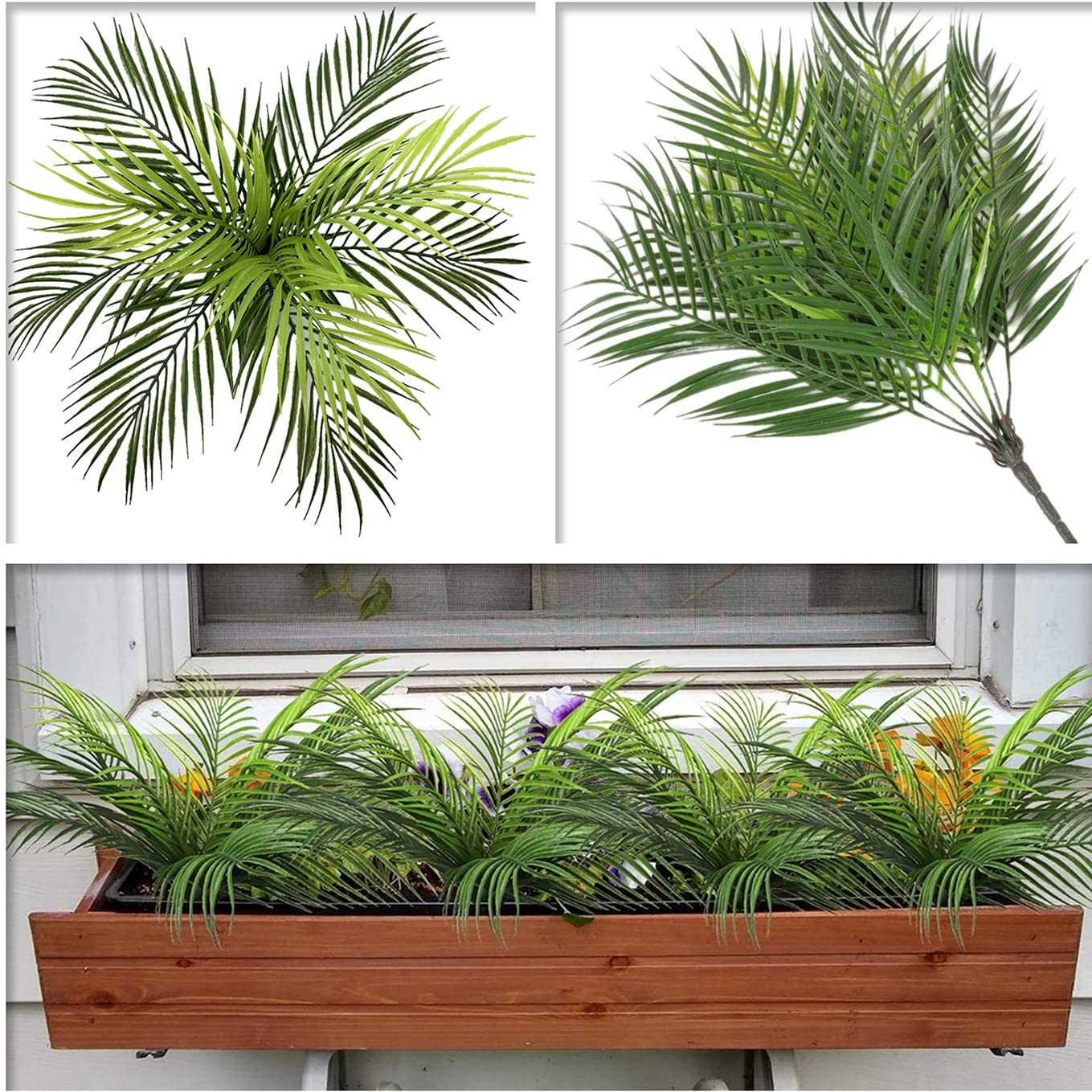 Artificial Tropical Palm Plants, Faux Plant Plastic Shrubs Fern Leaves Coconu…