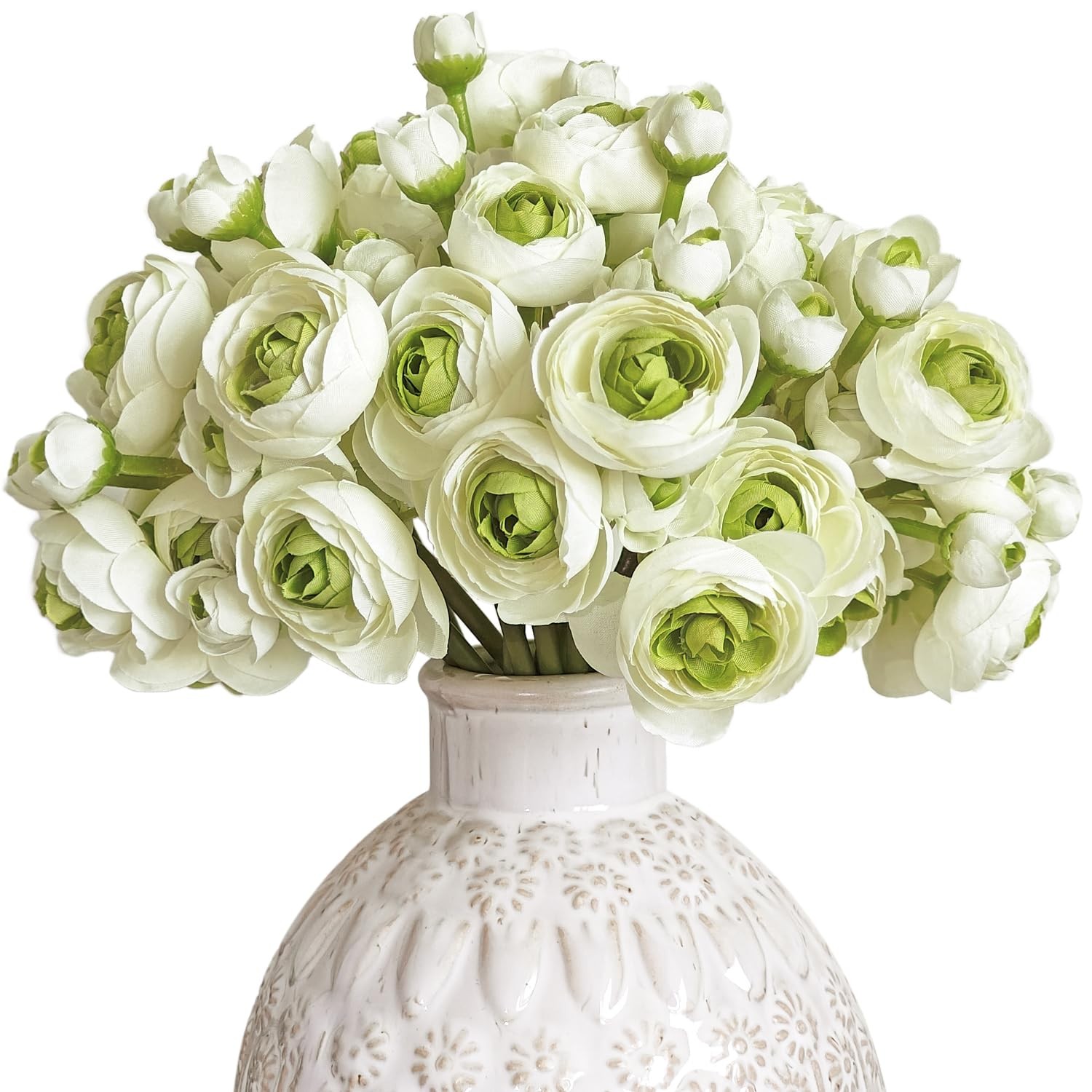 18 PCS Ranunculus Artificial Flower Green Silk Flowers Wedding Bouquet Decor