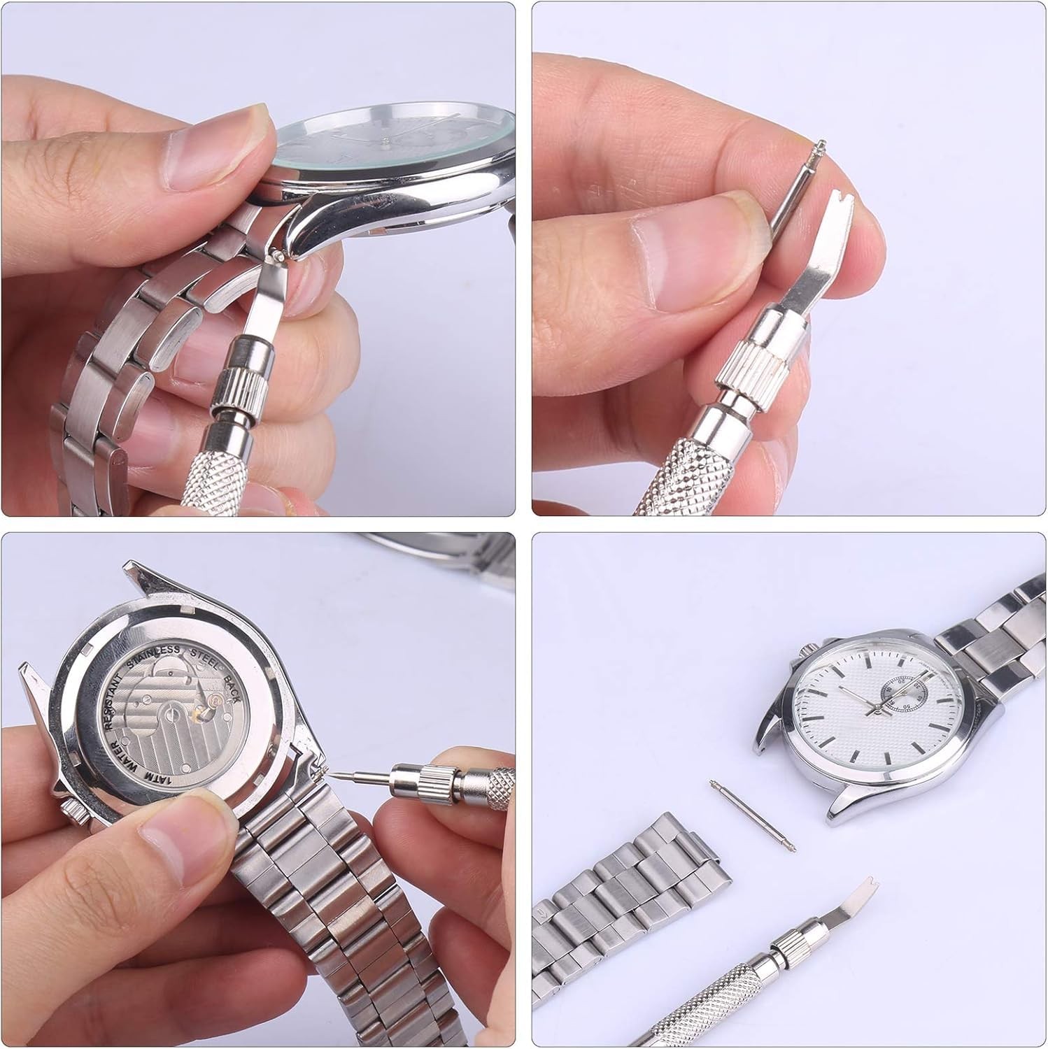 Watch Band Strap Link Pins Remover Repair Tool,24 in 1 Kit with 6 Silver