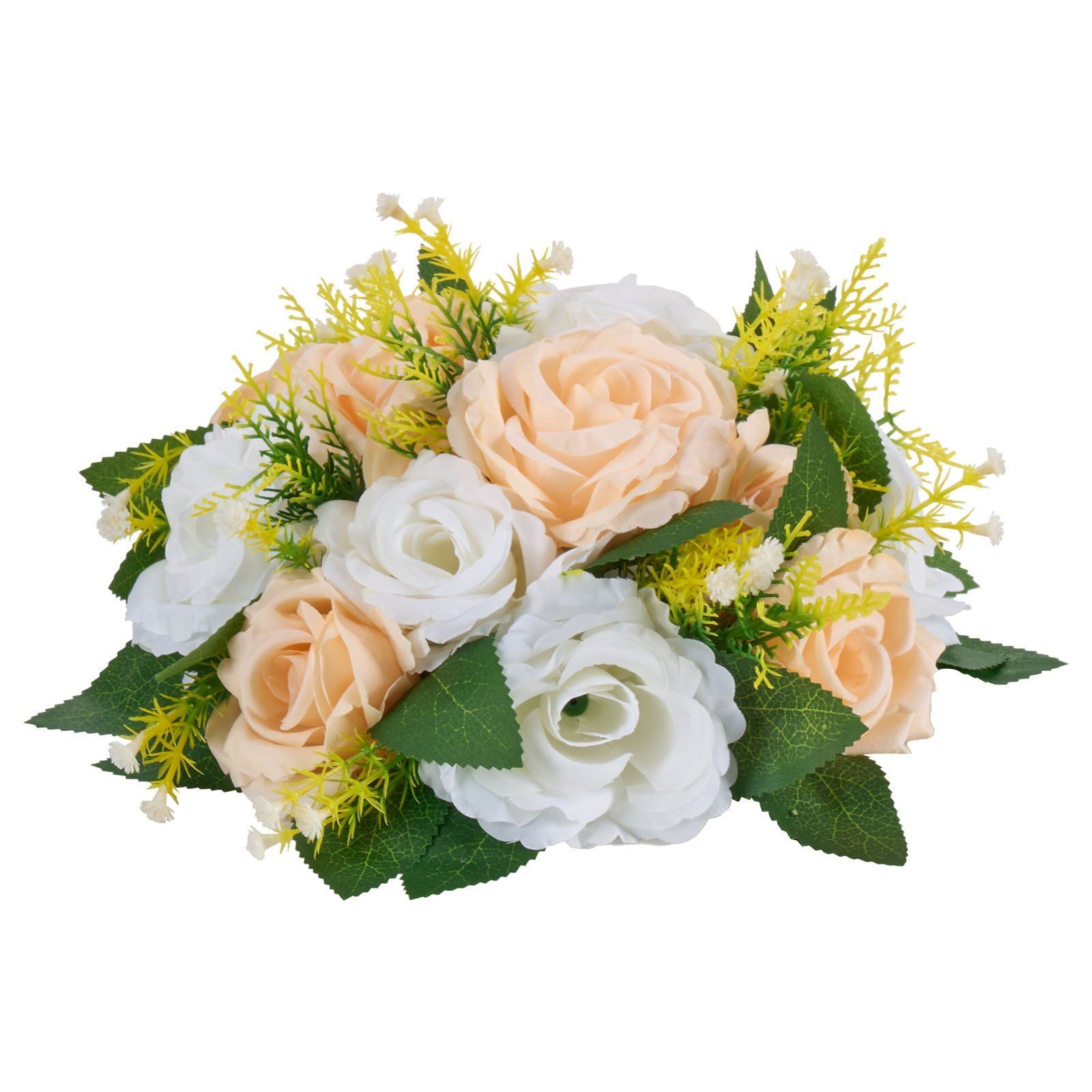 Artificial Champagne White Rose Balls 9.5in, 10 Piece Faux Floral Centerpiece