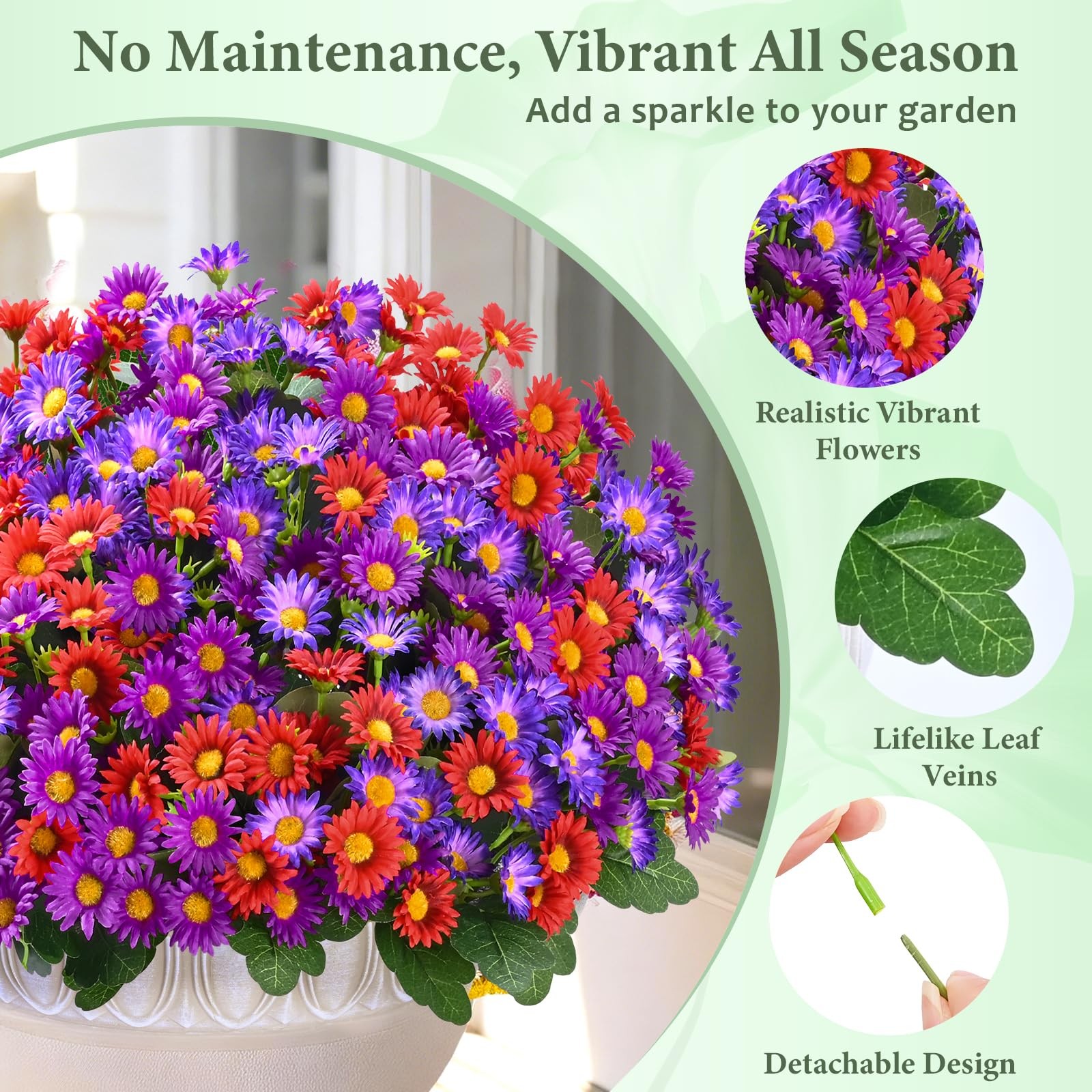 Realistic Artificial Flowers for Outdoors, 6 Bundles Full Daisy UV Resistant …