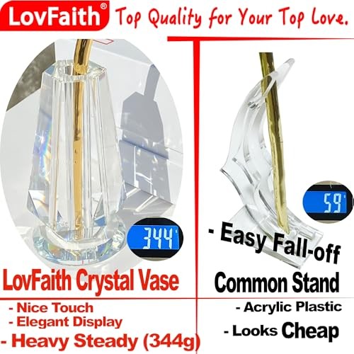 LovFaith Real Rose Dipped 24K Gold, with Crystal Vase, Gift for Her mom Wife