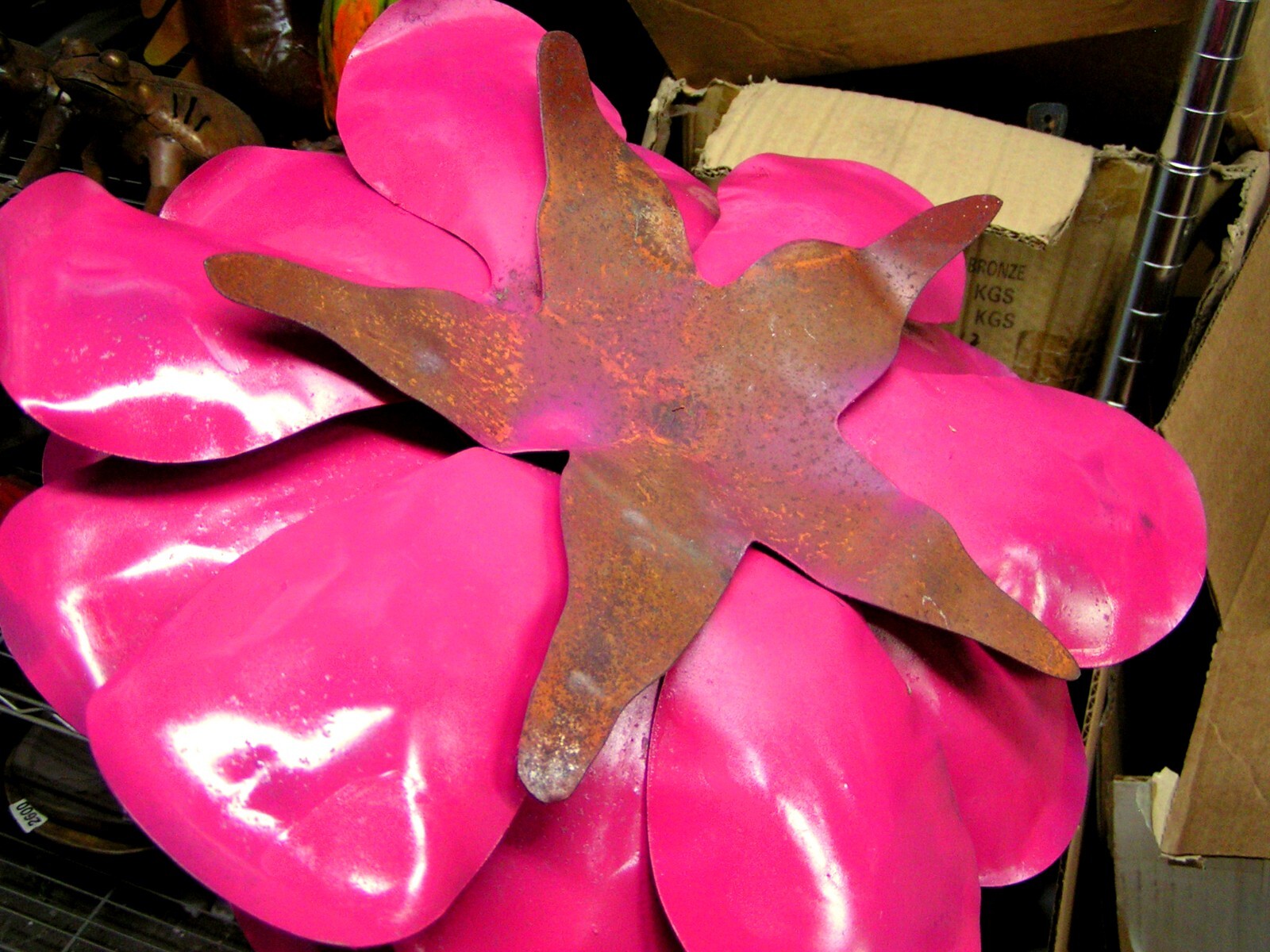 LARGE metal Pink rose flower for accents, embellishments, crafting, art