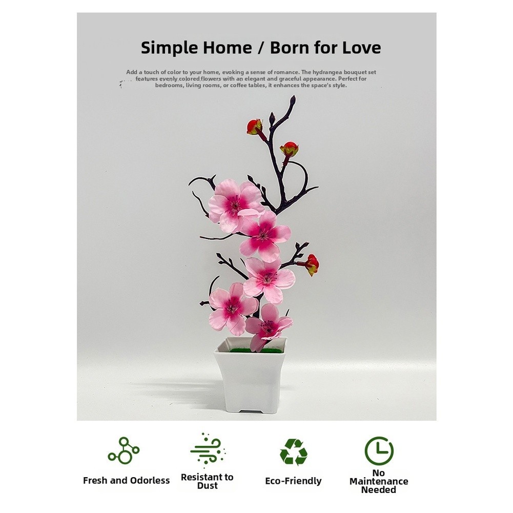 Realistic Artificial Winter Plum Flower Arrangement in Square Pot 10x10x26cm