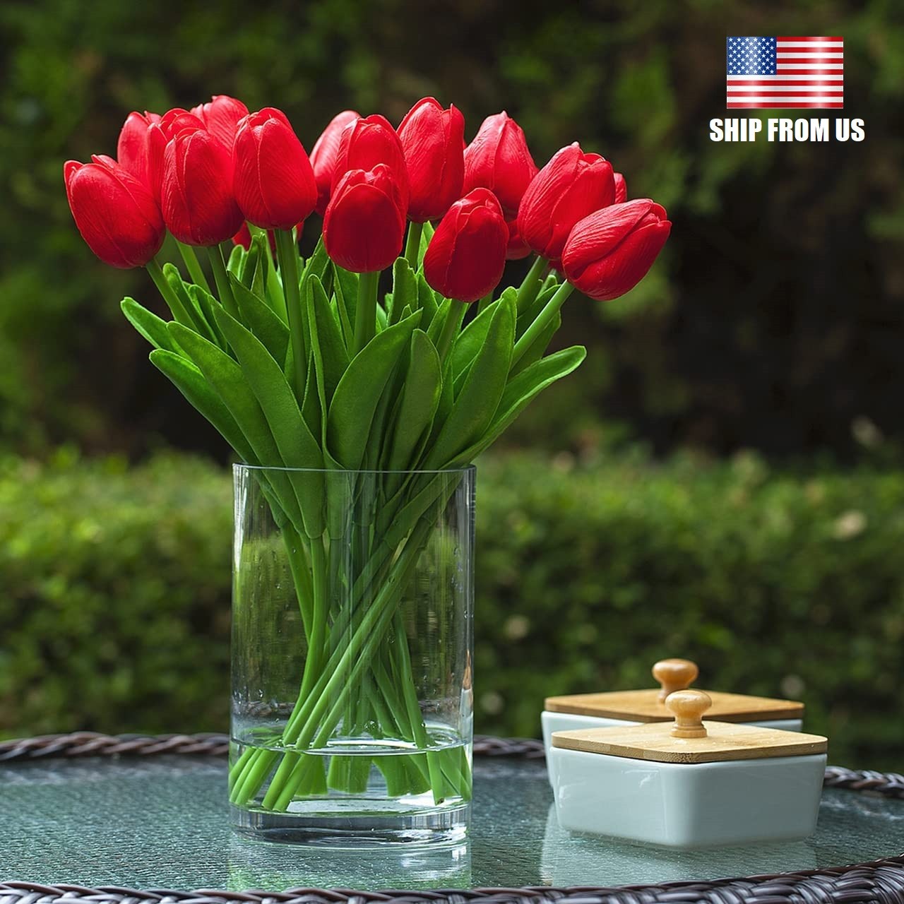 20 × Red Artificial Tulip Fake Flowers Real Touch Lifelike Wedding Home Decor US