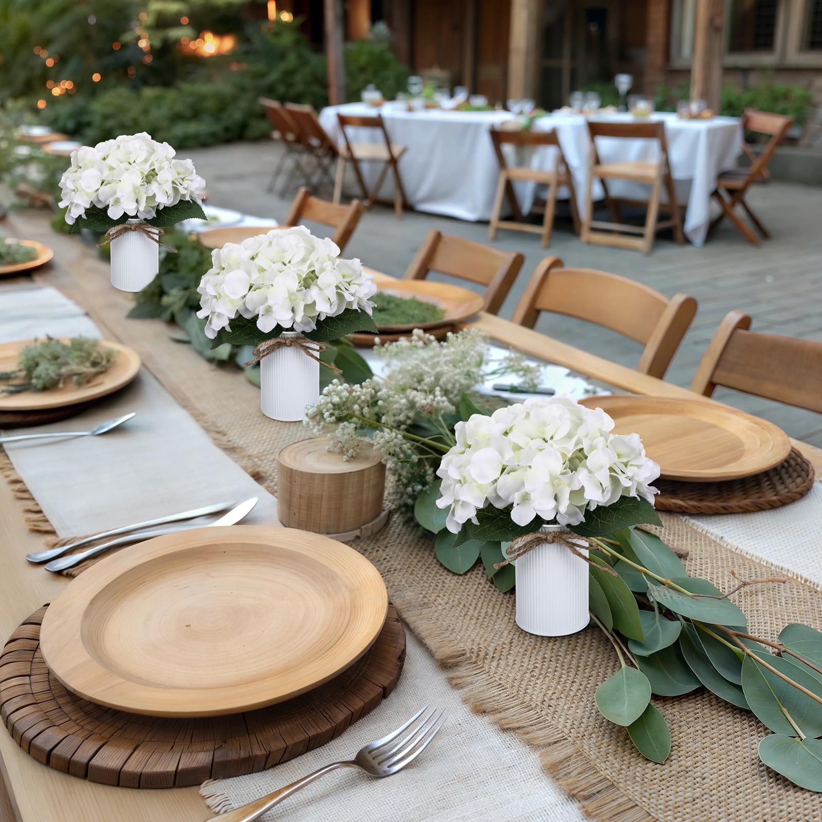 White 12 Sets Wedding Flower Table Centerpieces Artificial Hydrangeas with Ru…