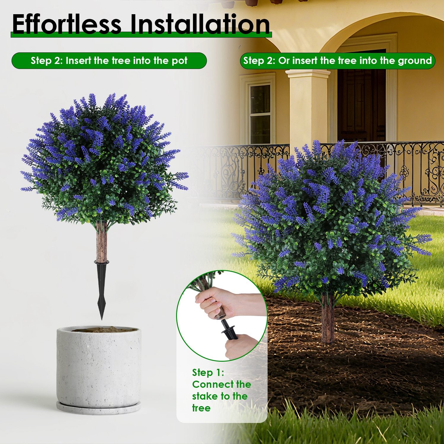 2Pack Artificial Lavender Topiary Ball Trees / Peanut Tree UV Resistant Shrubs