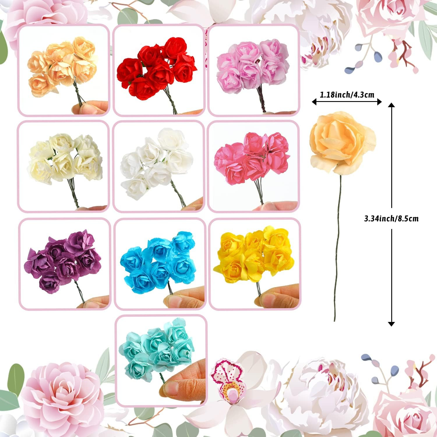 120 PCS Mini Paper Flowers,30Mm in Assorted Colors Artificial Flowers for DIY Cr