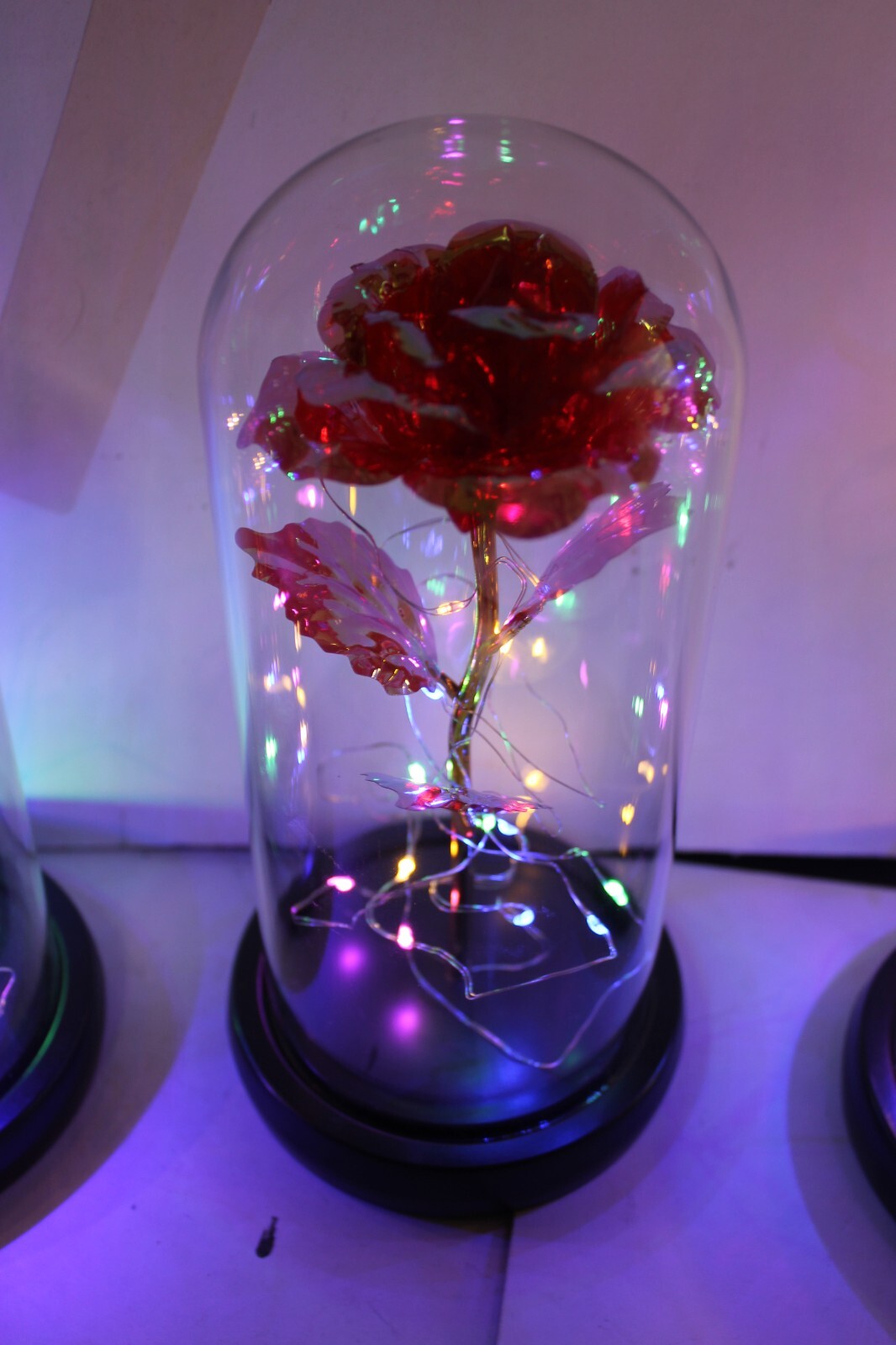 Red Eternal Rose w LED Lights in Glass Dome Mothers Valentines Anniversary Gift