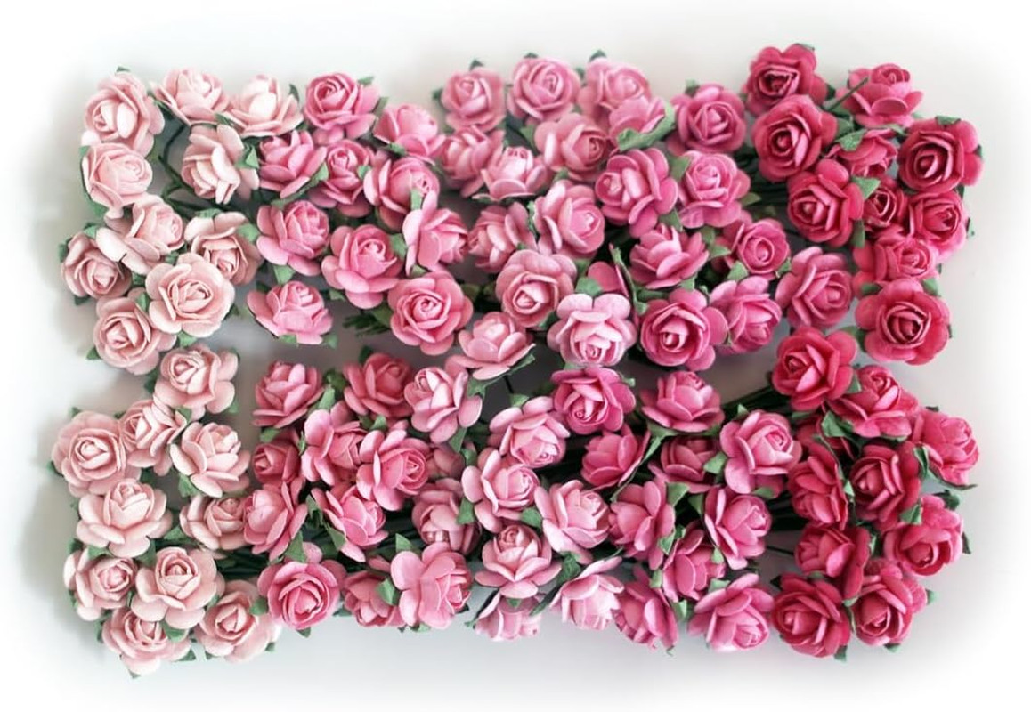 100 pcs Tiny Artificial Roses Mixed Pink Five Color Mulberry Paper Flower 15-…
