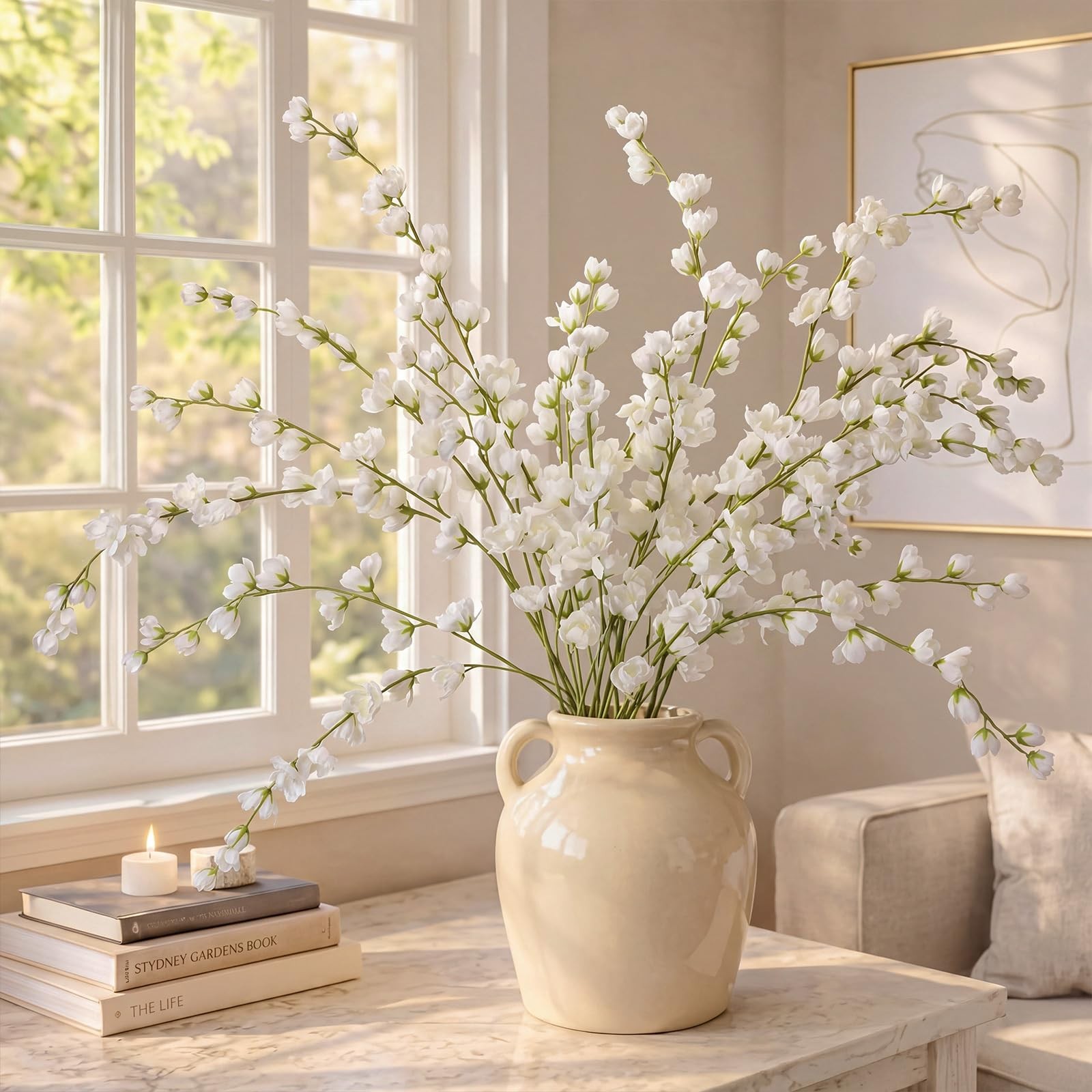 6 Pcs Artificial Blossom Long Stems, 43″ Faux Silk Flower Branches for Tall V…
