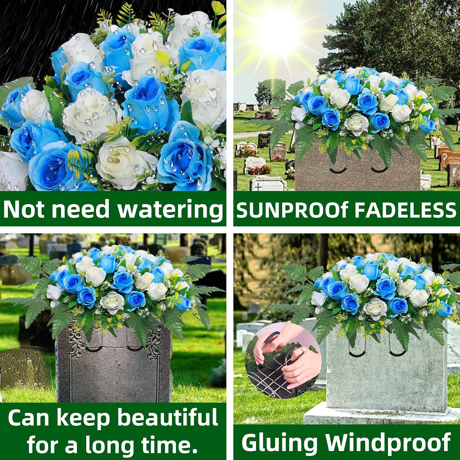Artificial Cemetery Flower Saddles, Rose Headstone Flower Saddle Outdoor Grave D