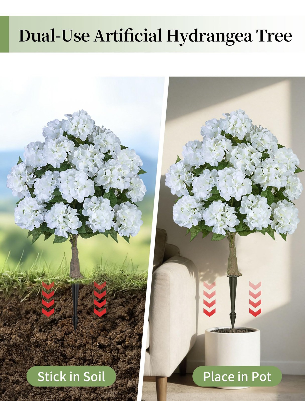 Fake Hydrangea Trees for Outdoors – 2 Packs 33″ White Artificial Flower Topia…