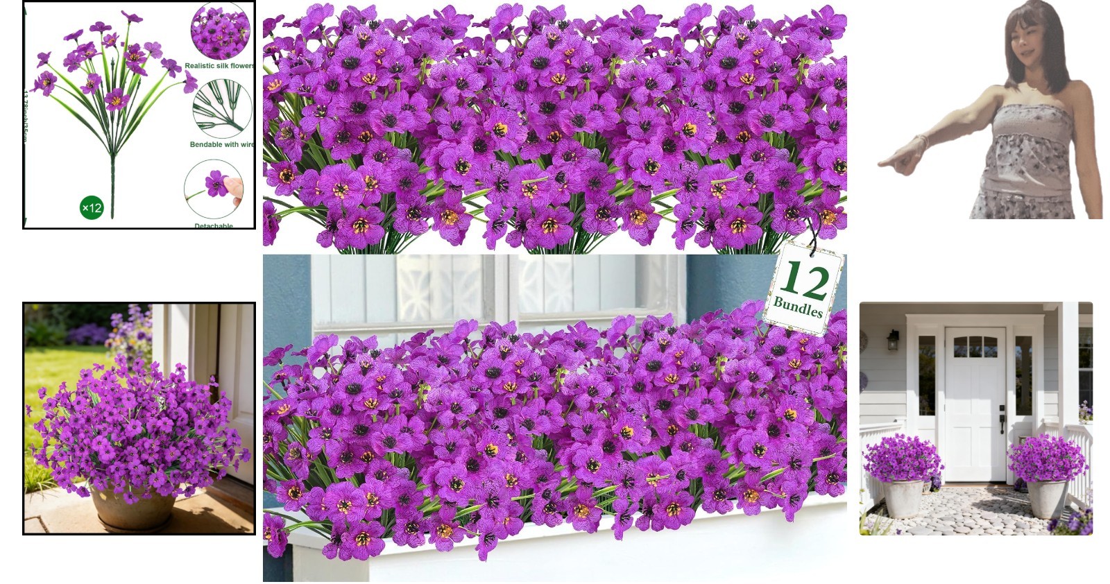 Versatile 12 Bundles of Faux Plastic Flowers for Indoor/Outdoor Home Decoration