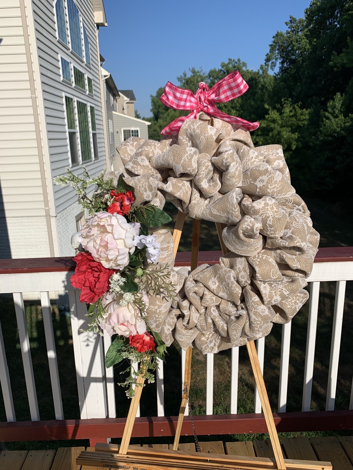 18” Front Door Wreath, Burlap And Flower – New Handmade