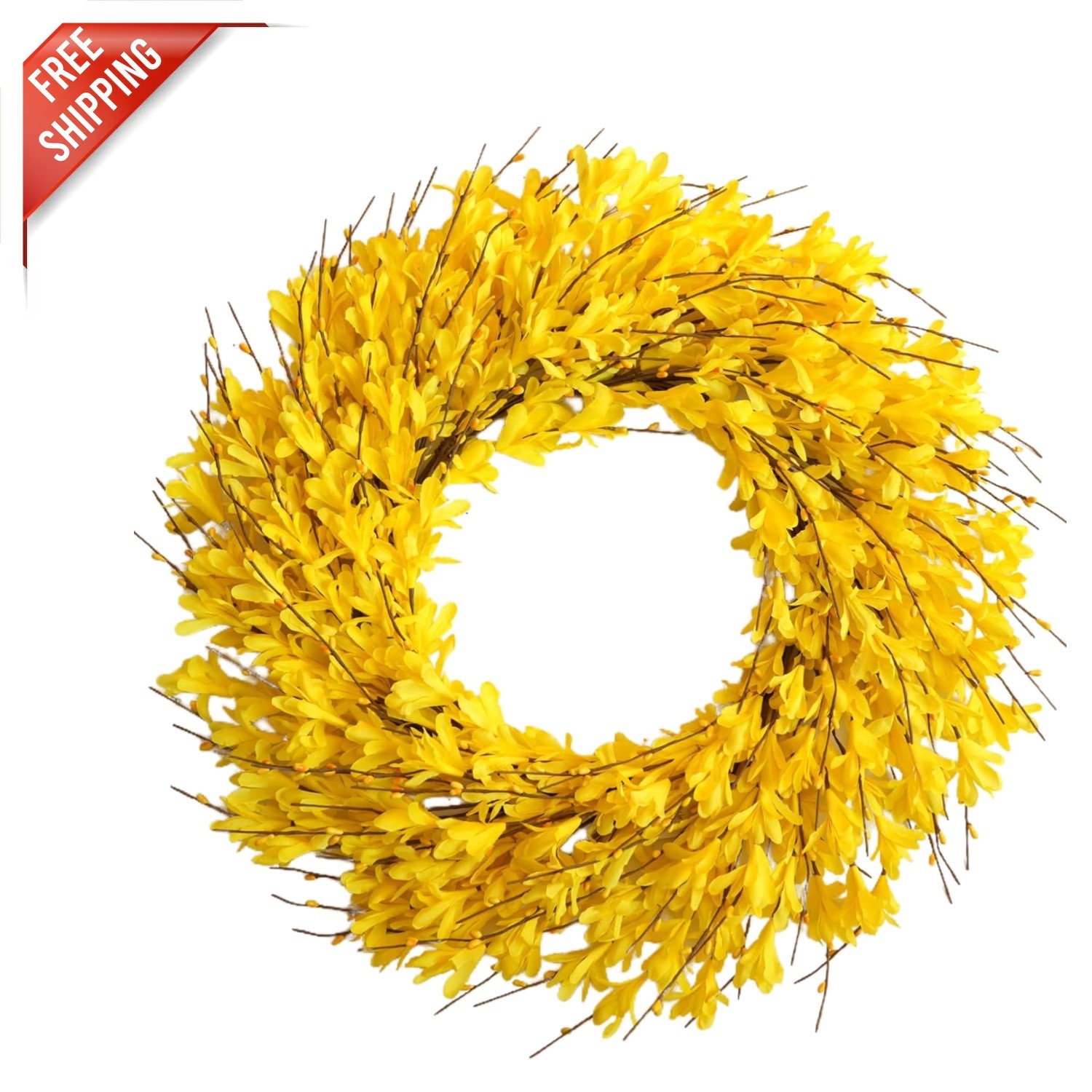 22-Inch Lifelike Forsythia Flower Wreath – Elegant Spring & Summer Decor
