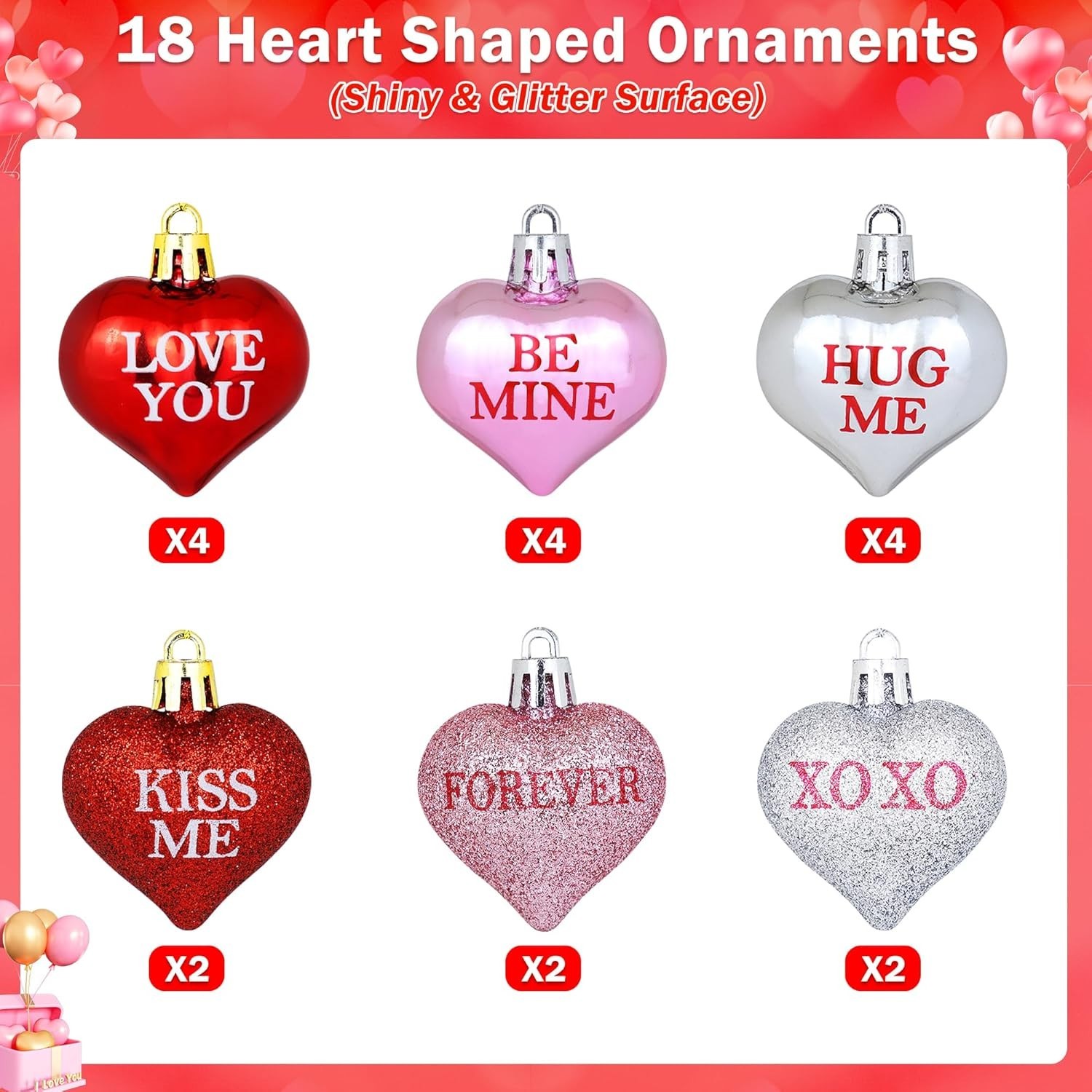 2 Pack 24in Valentine’s LED Tree with 65 Lights, Timer, USB & Battery, 18 Hearts