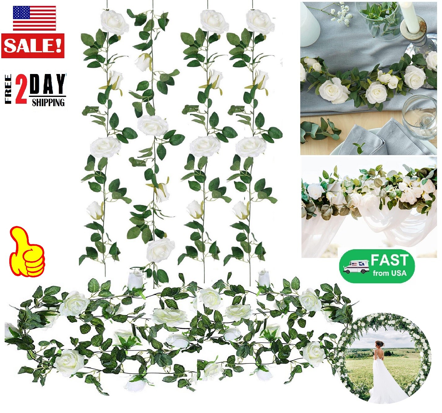 7.5 Ft Artificial Fake Rose Vine Garland Hanging Plants Home Wedding Decor USA