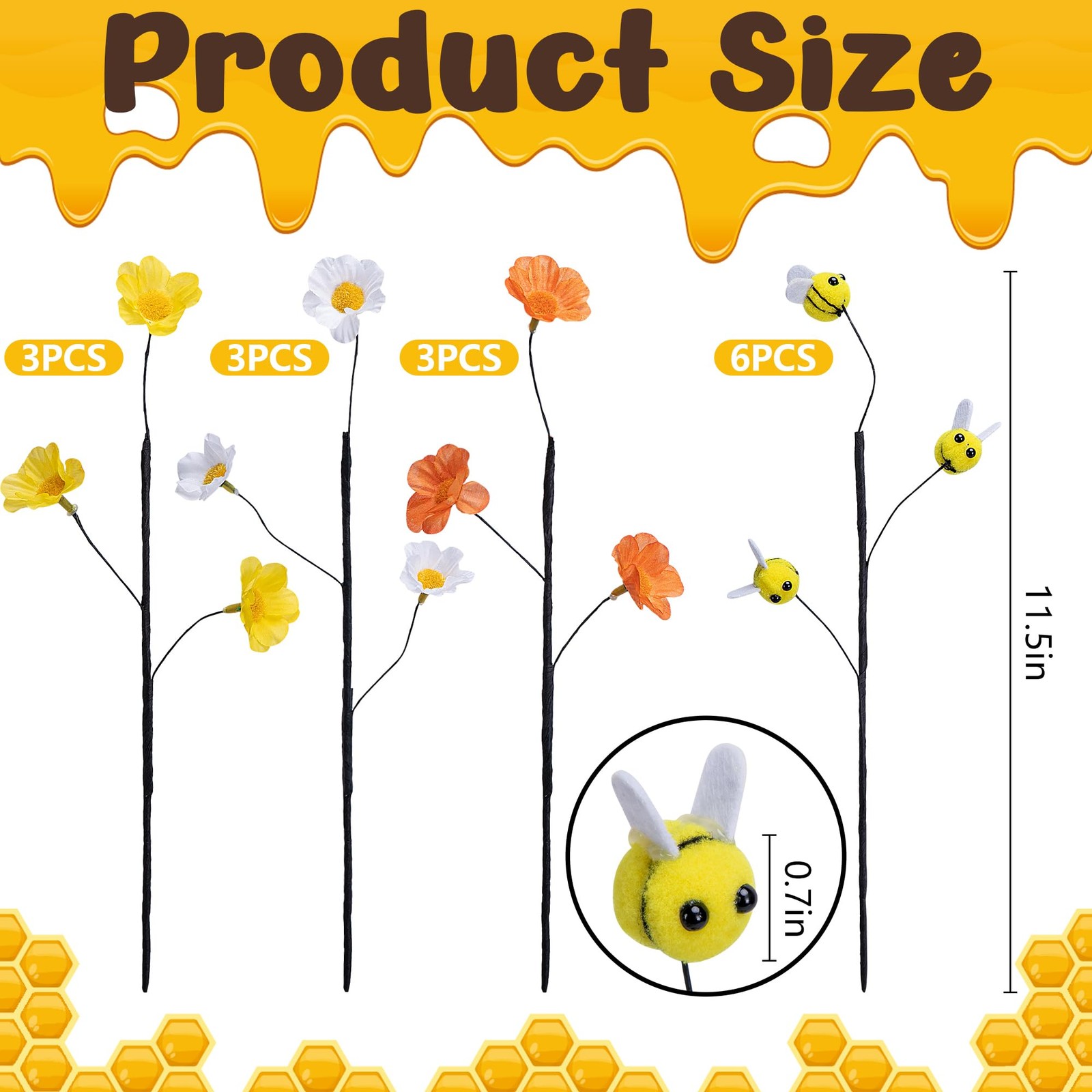 15 Pcs Felt Bee Stems Artificial Flower Picks Vase Fillers Party Decor