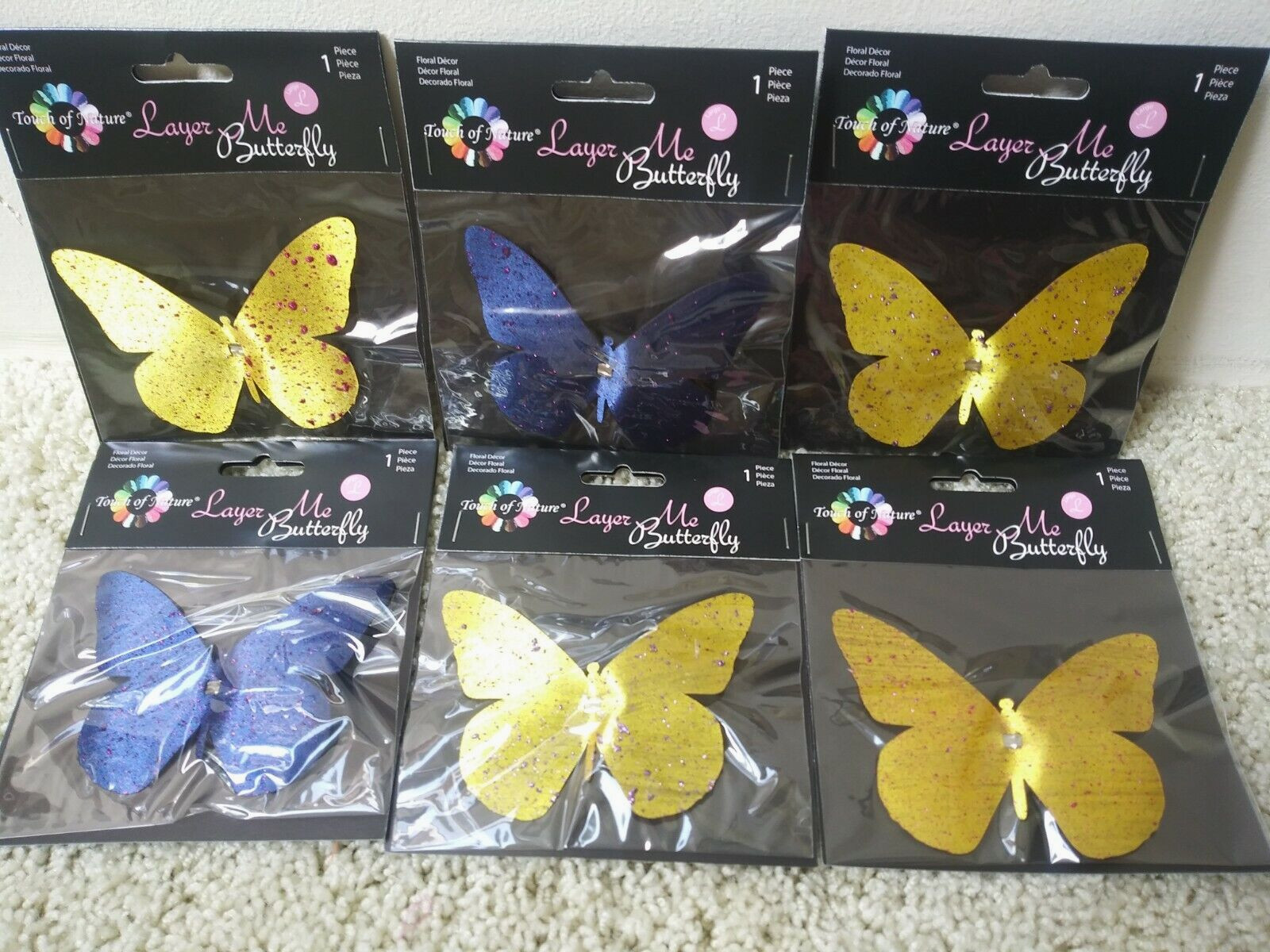 Touch of Nature Lot 12 Pc Assorted Satin w/Glitter 4″ Monarch Butterflies w/Clip