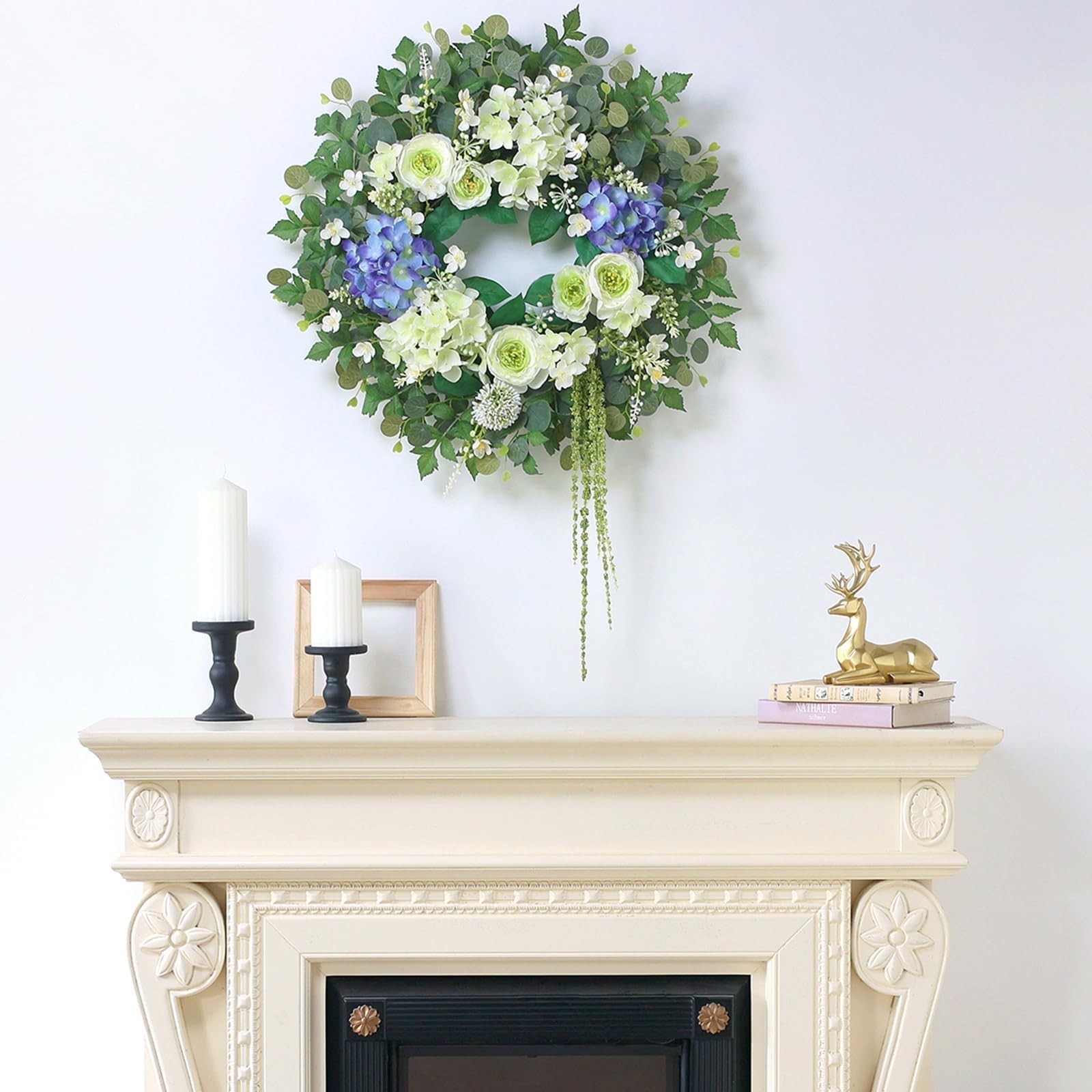 Large 26″ Hydrangea & Eucalyptus Wreath – Artificial Silk Flowers for Door, Porc
