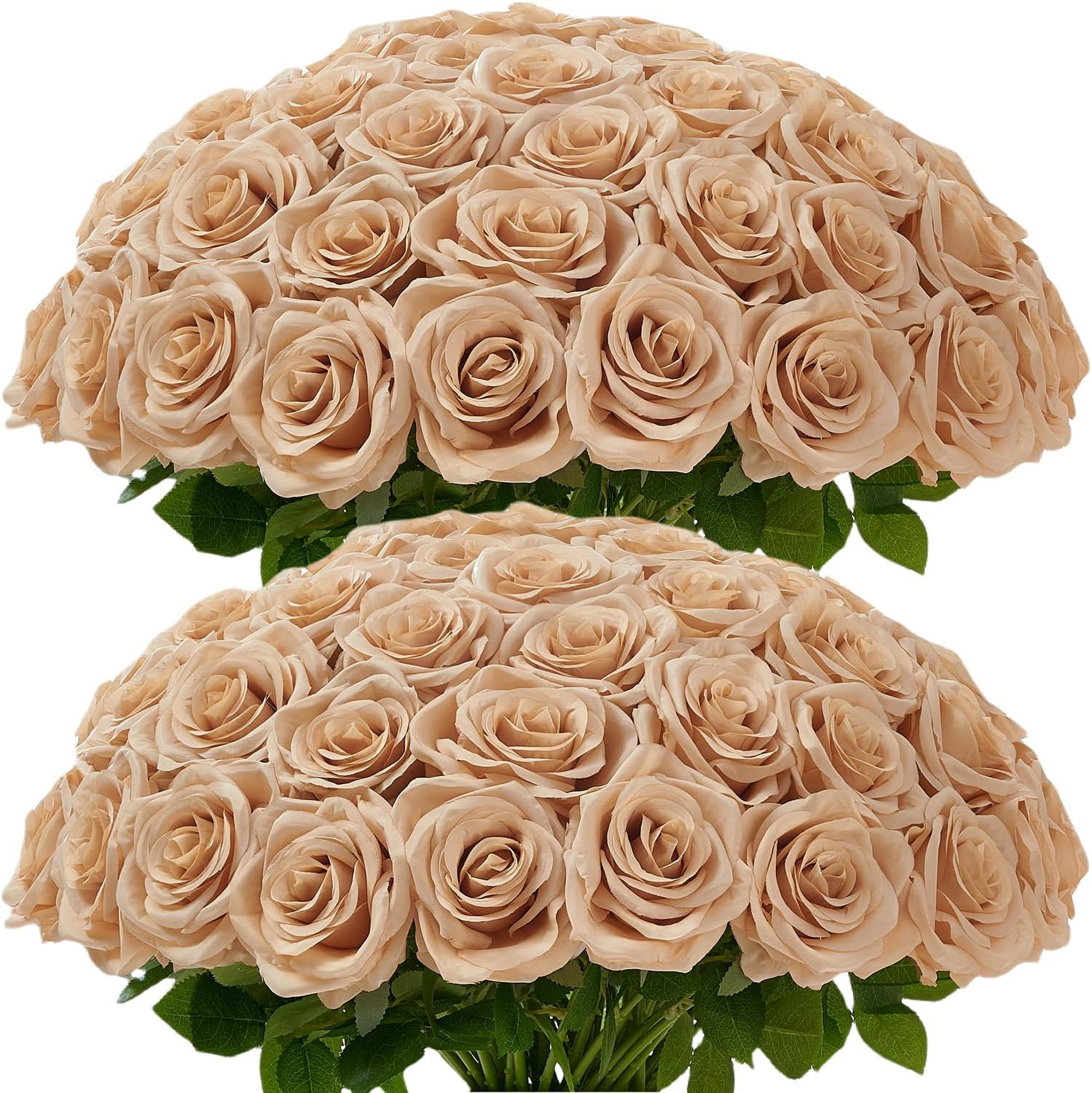 120 Pcs White Rose Artificial Flowers Bulk, Ivory Silk Fake Roses with Long Stem