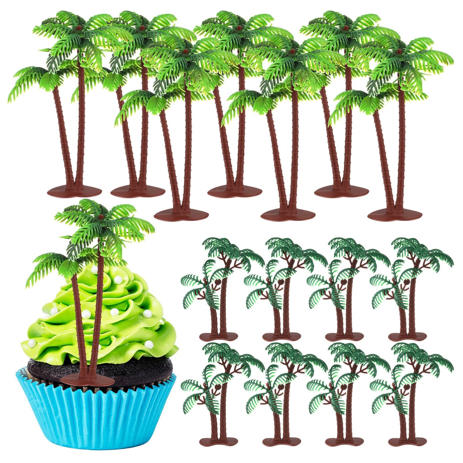 Decoración de palmeras, miniárboles tropicales de plástico para tartas