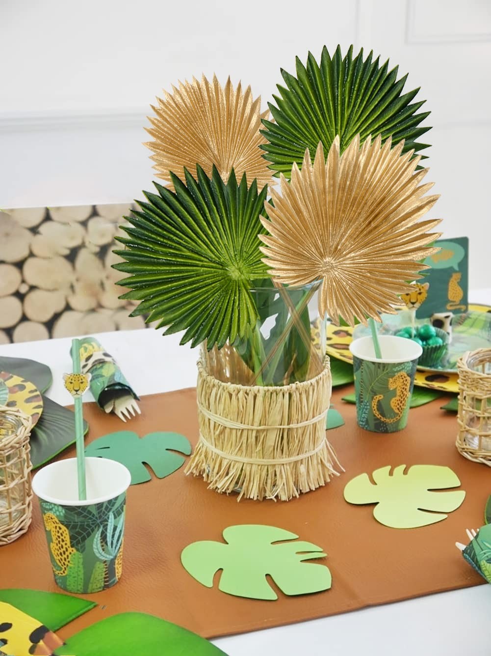 6 Pcs Pu Foam Artificial Gold Palm Leaves Faux Palm Tropical Leaves Fake Palm…