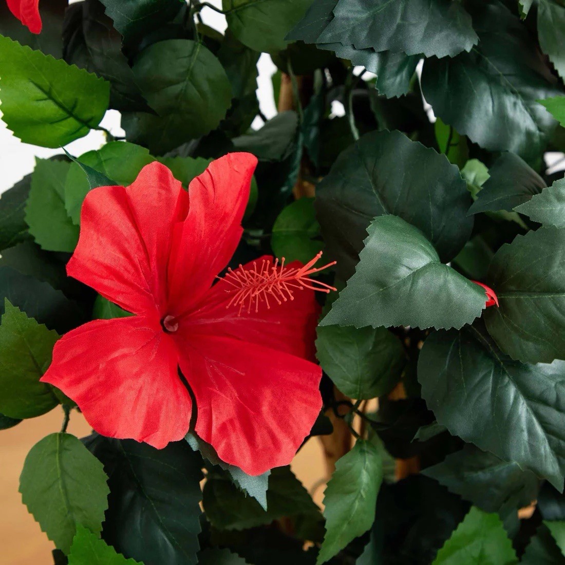 4’ Artificial Hibiscus Flowering Tree in Black Pot Planter, Red/Green Decor