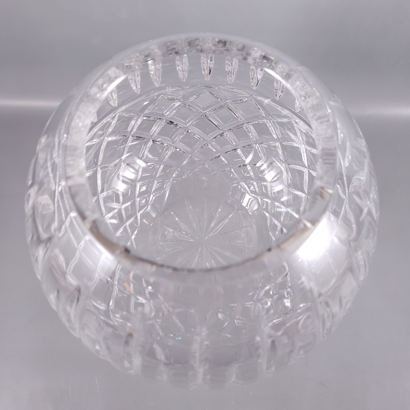 MCM Bohemian Clear Cut Crystal Rose Bowl & Brown Macrame Plant Hanger SET