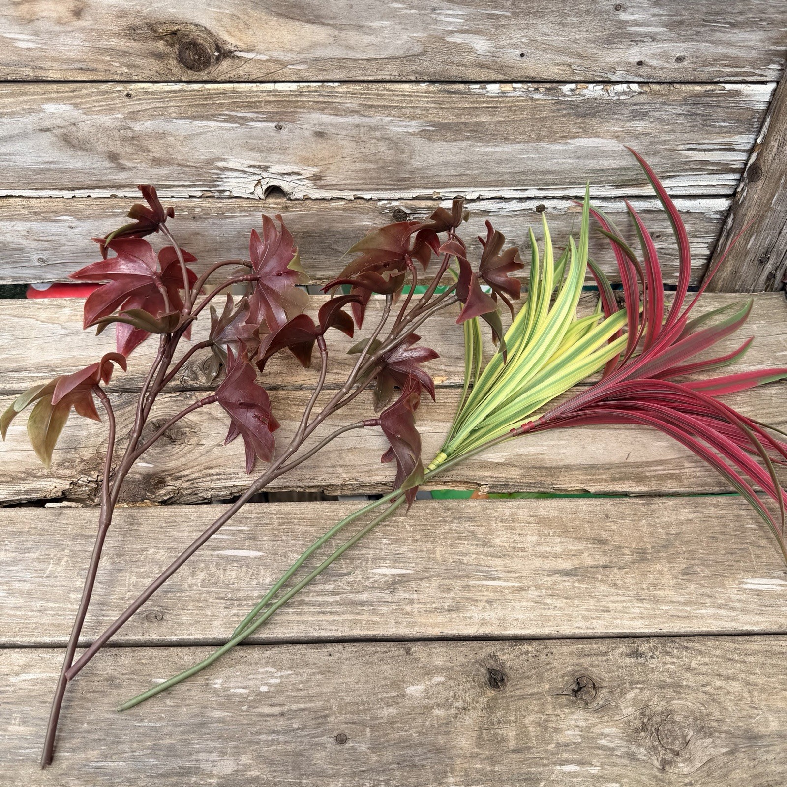 MCM Plastic Houseplant Stem Spider Plants and Japanese Maple Tiki Bar