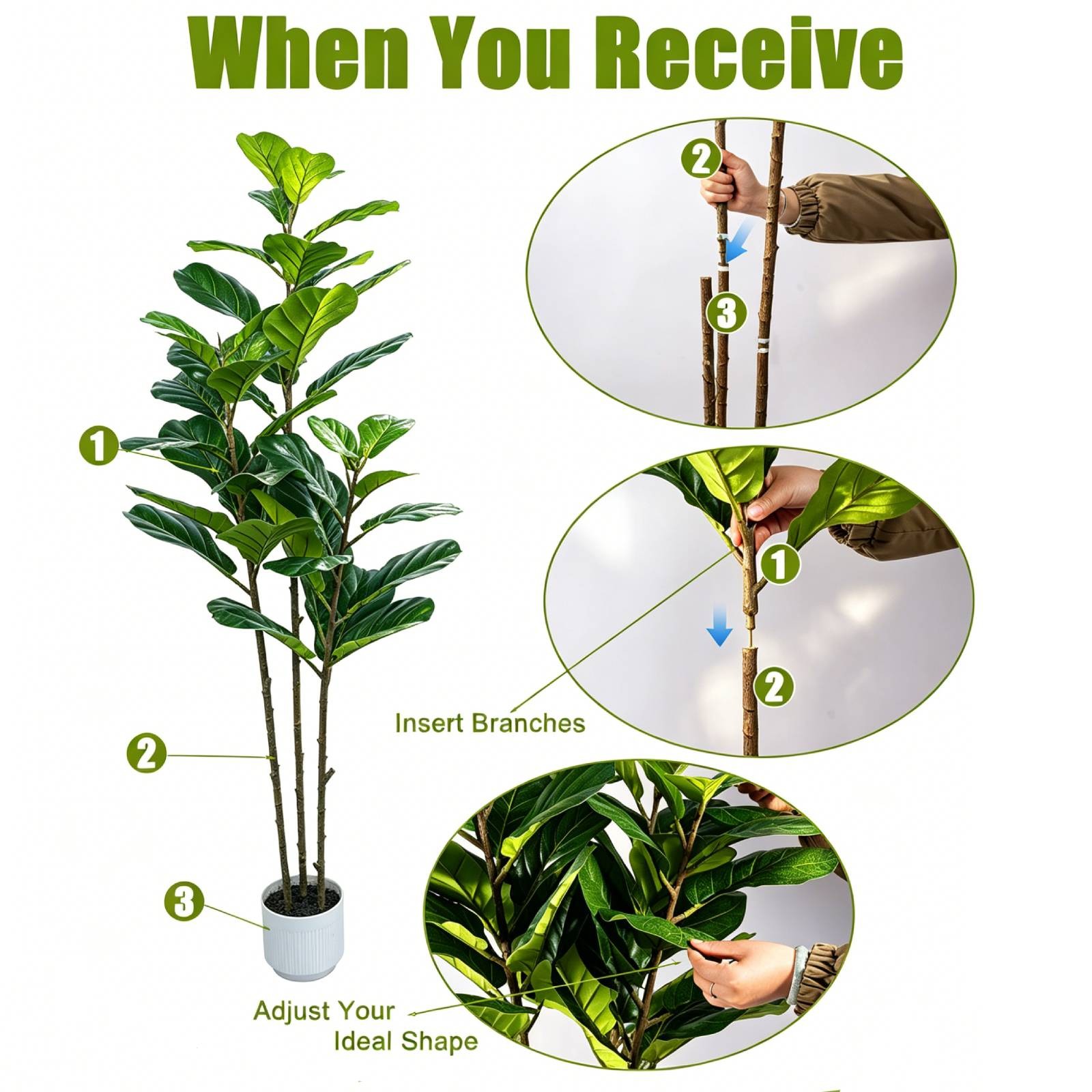 5FT Artificial Fiddle Leaf Fig Tree Tall Fake Plant Artificial Tree Home Decor