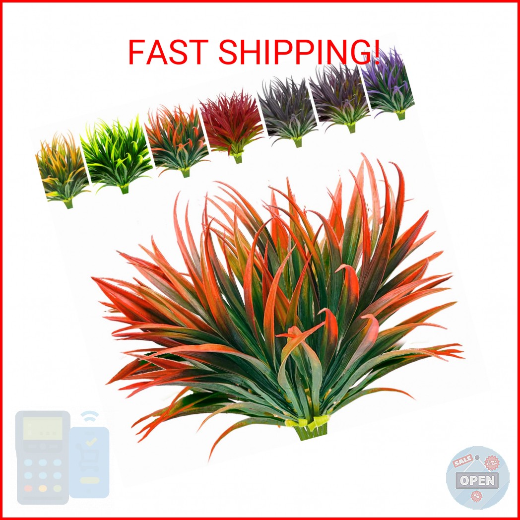 AUMVEYI 8 Pcs Outdoor Fake Plants UV Resistant Artificial Tall Grass Plants Faux