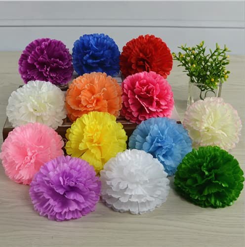 50 Artificial Silk Carnation Flower Head with Stems Set,Vase Fillers, for Hom…