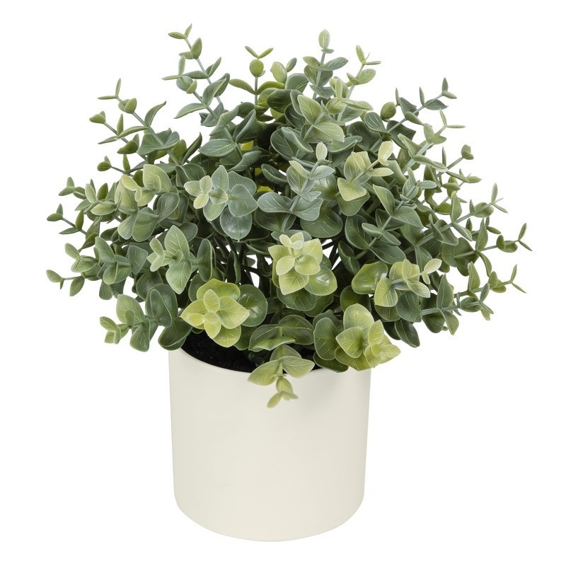 Artificial Eucalyptus Plant Cream Pot Tabletop Decor Maintenance Free Greenery
